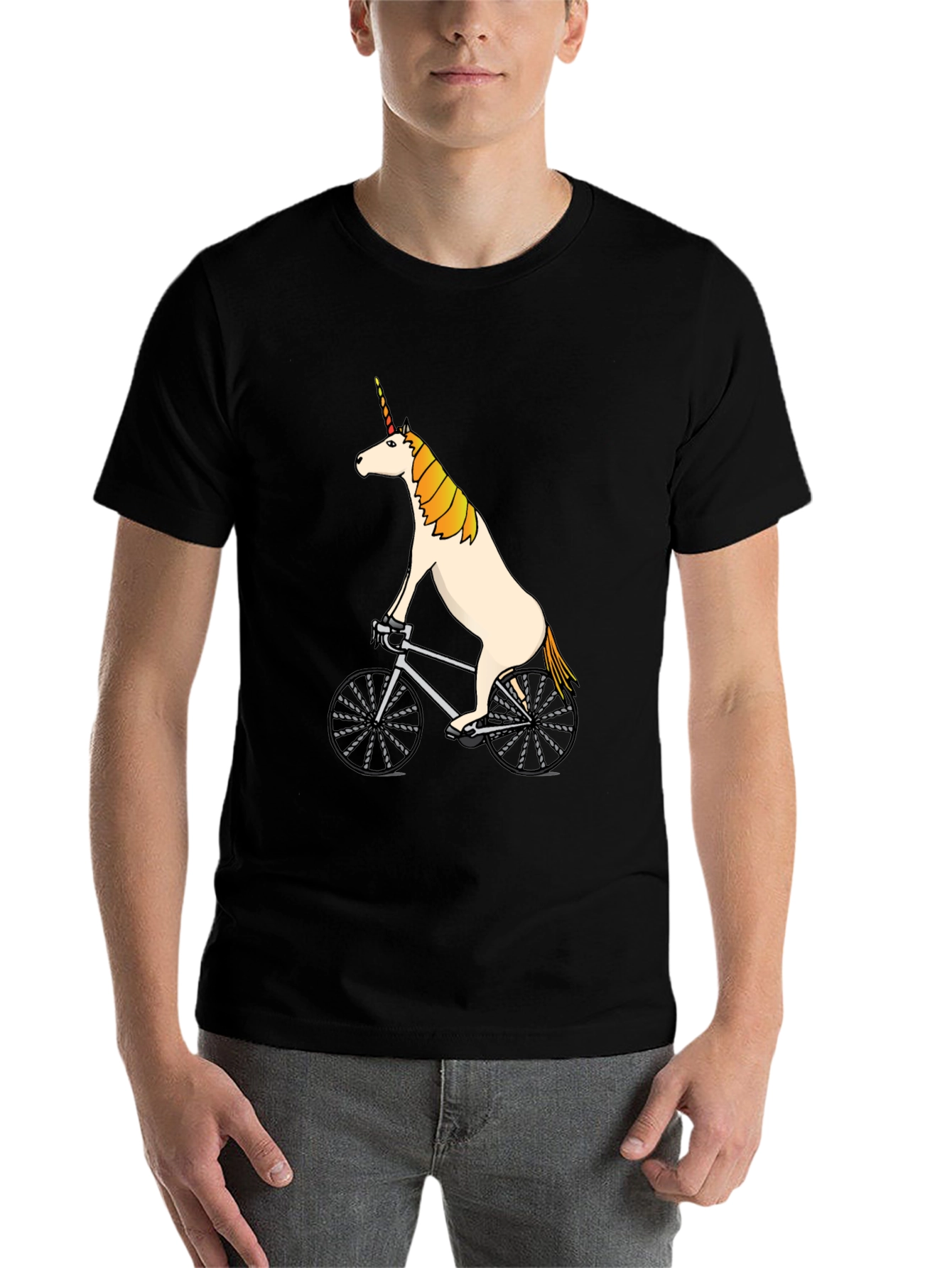 Black Unicorn Riding a Bike T-Shirt - Funny Graphic Tee view 7