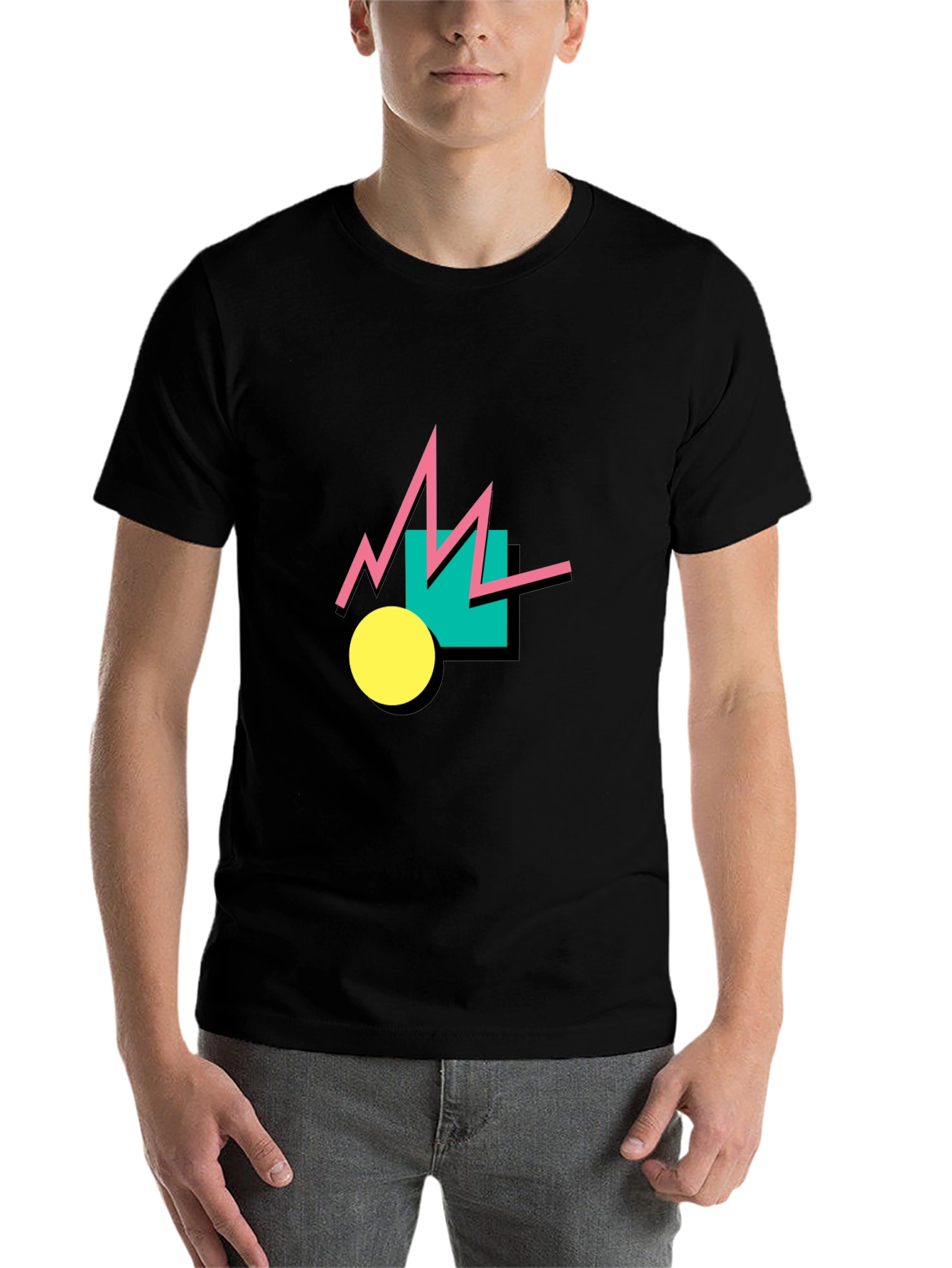 Black Retro Graphic Tee - Black Cotton T-Shirt view 7