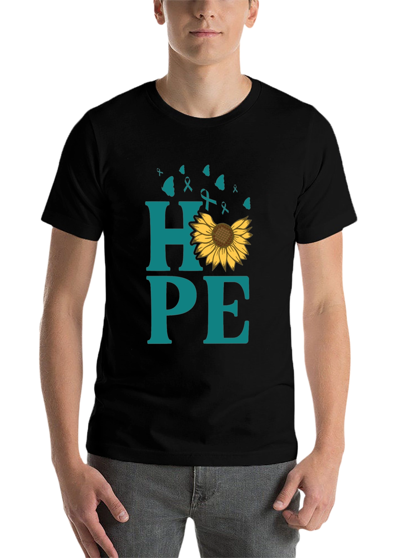 Black Hope Sunflower Ribbon Graphic T-Shirt view 7