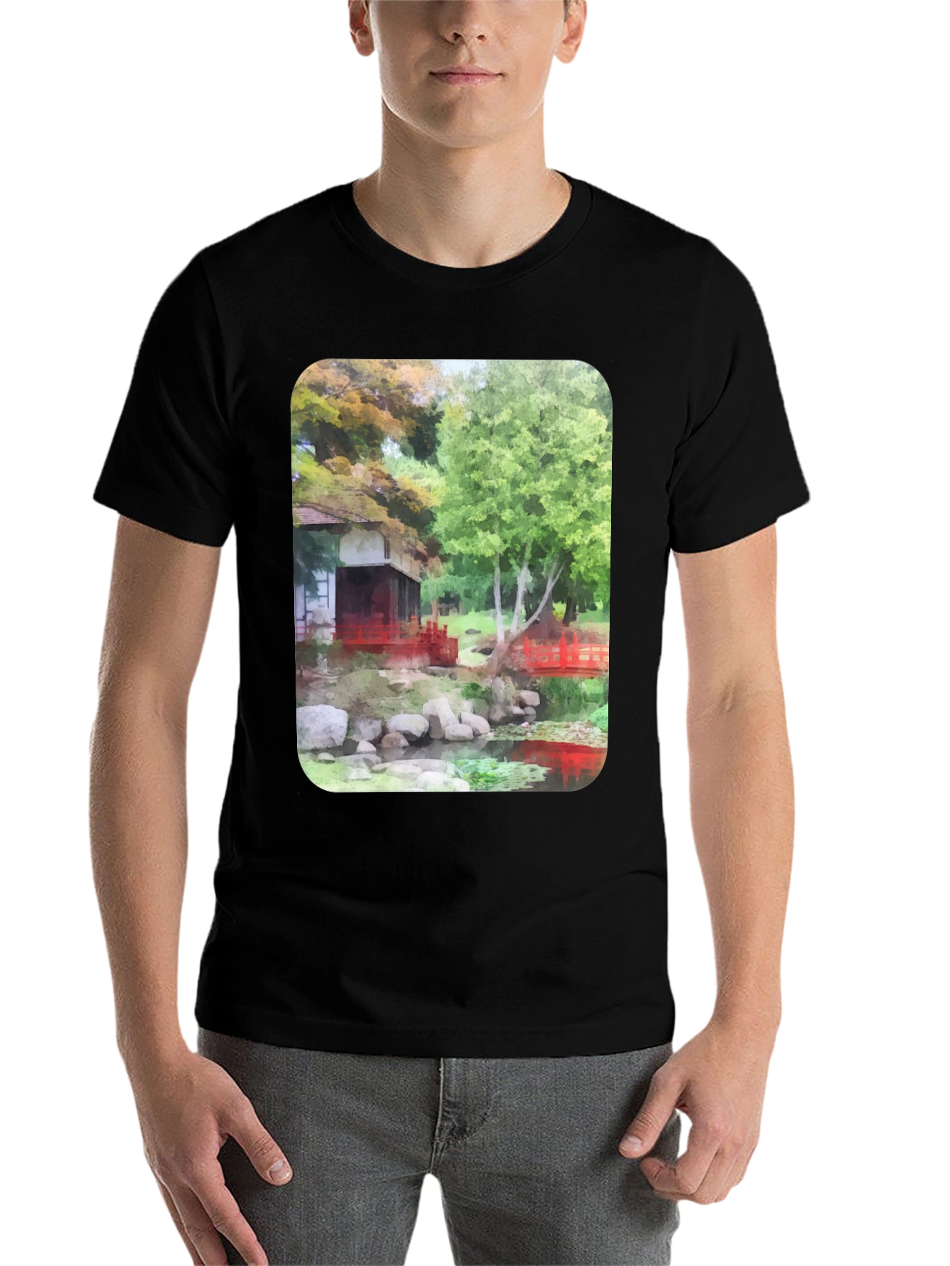 Black Zen Garden T-Shirt - Nature Inspired Graphic Tee view 7