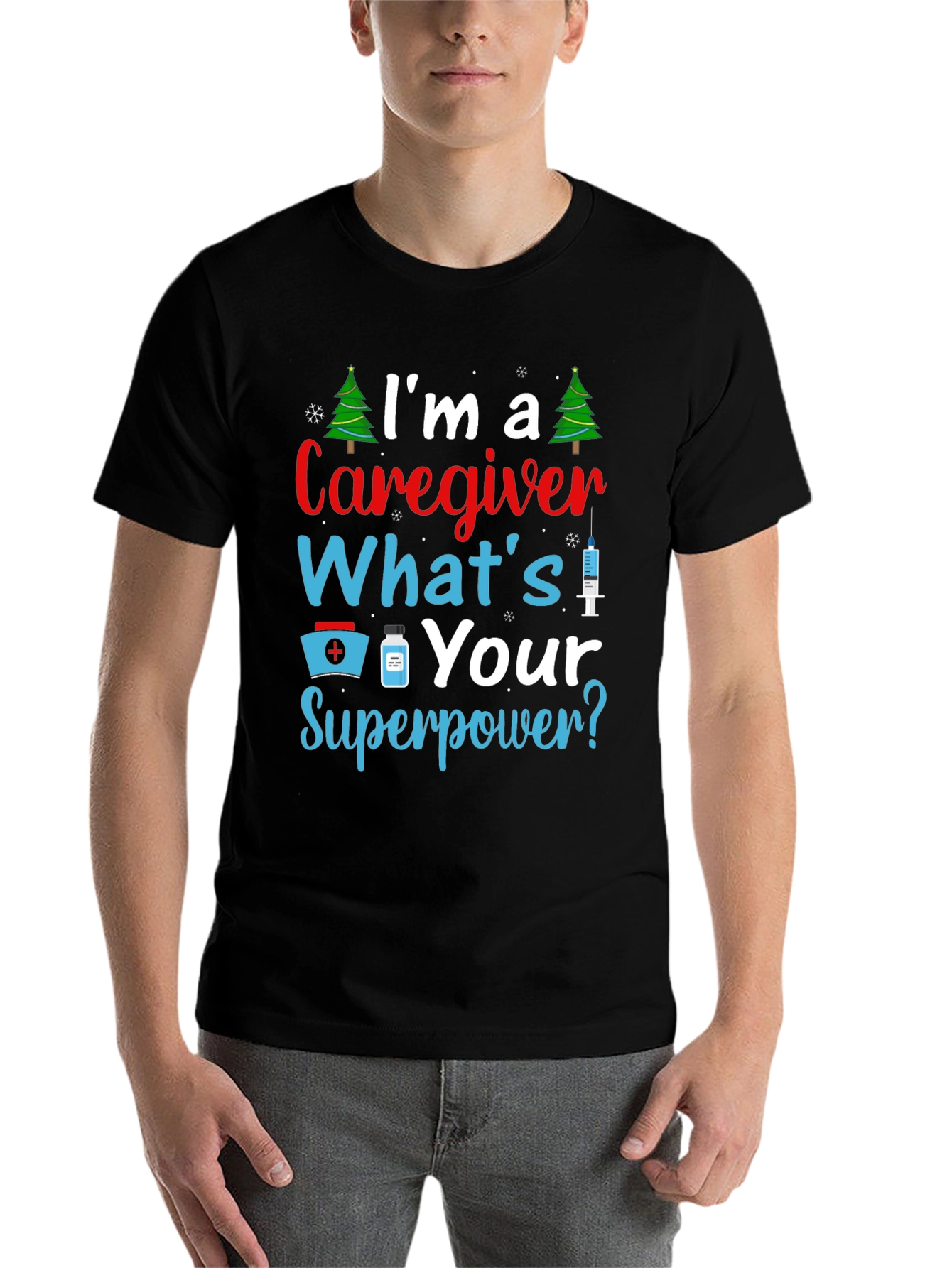 Black Caregiver Superpower Graphic Tee view 7