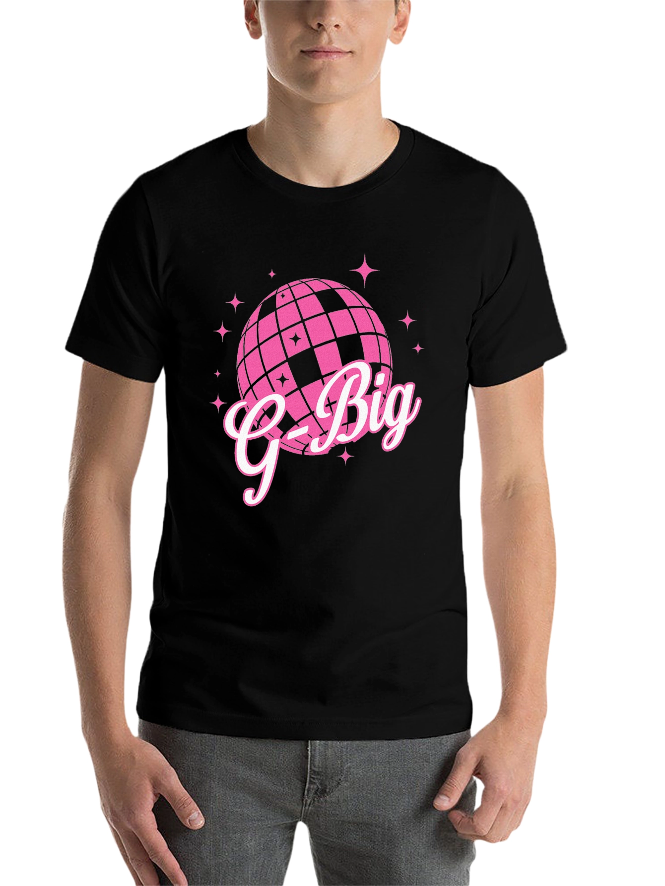 Black G-Big Pink Disco Ball Graphic T-Shirt view 7