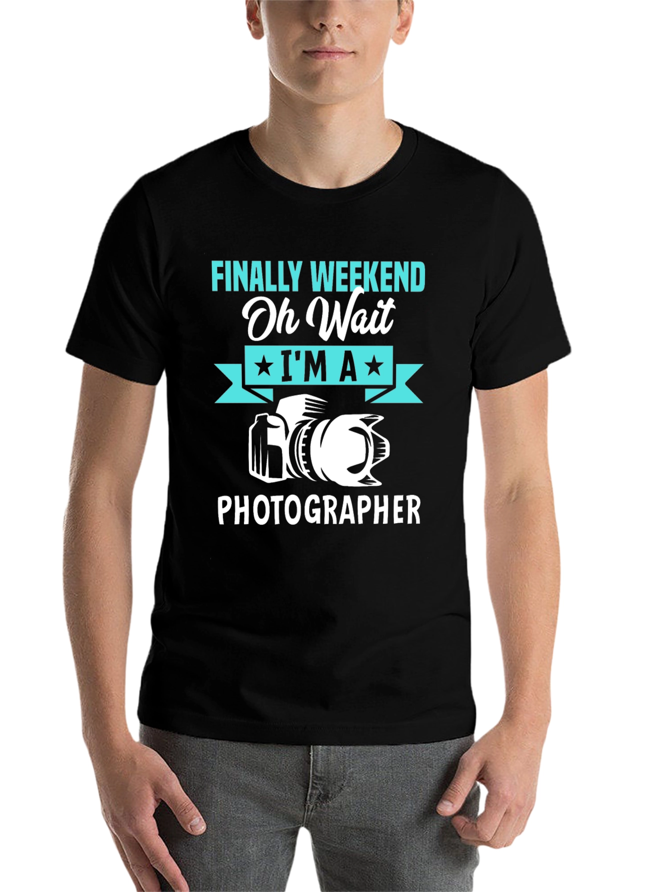 Black Funny Photographer T-Shirt - Finally Weekend view 7
