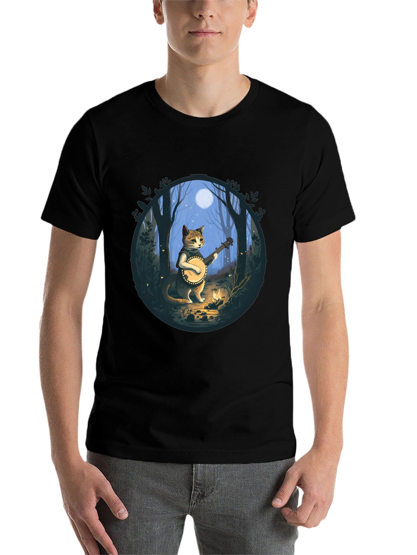 Black Cat Banjo Player Graphic Tee view 7