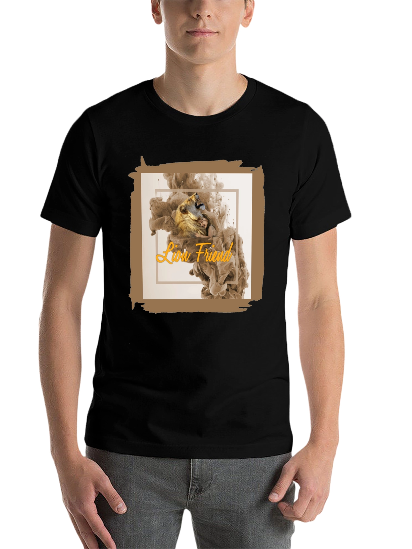 Black Lion Friend Graphic T-Shirt - Men's Black Tee view 7