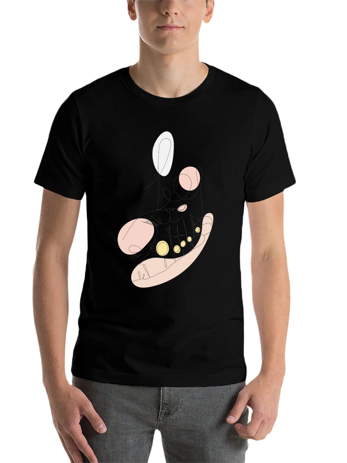 Black Abstract Face Graphic Black T-Shirt view 7