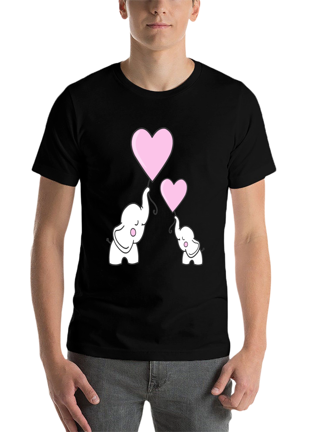 Black Elephant Heart Balloons Graphic T-Shirt view 7