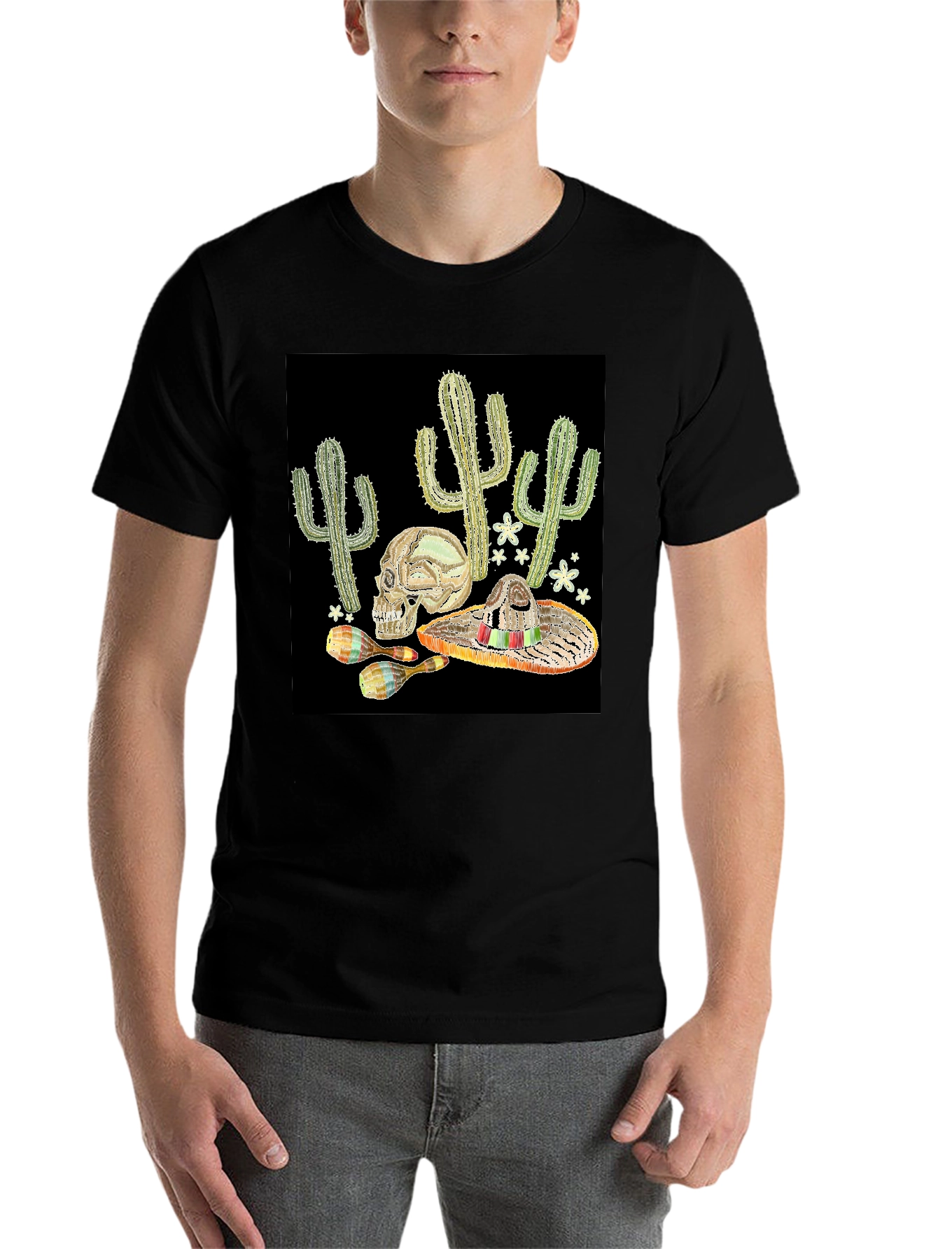 Black Cactus Skull Sombrero Graphic Tee view 7