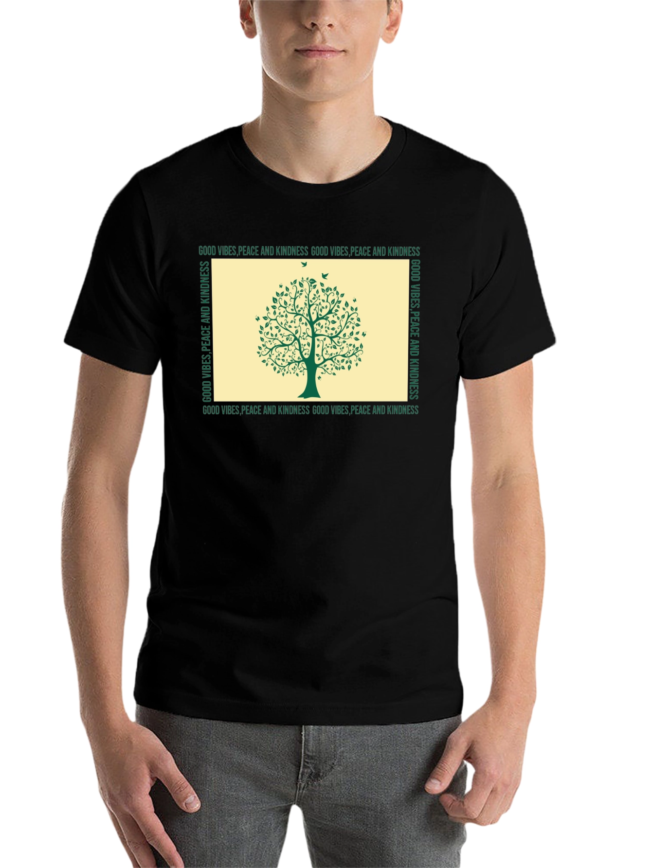 Black Kindness Tree Graphic T-Shirt - Good Vibes, Peace view 7