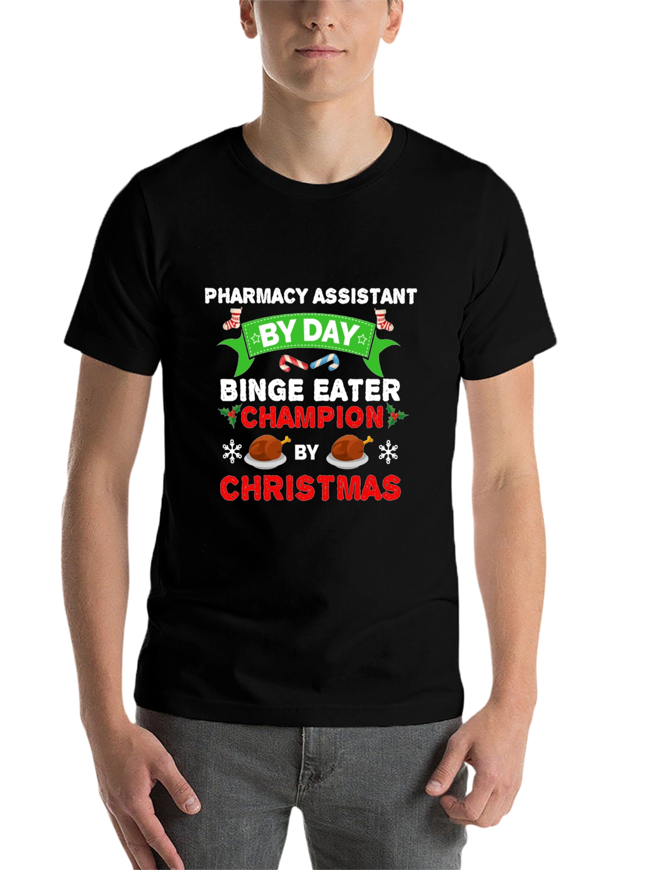 Black Pharmacy Assistant Christmas Binge Eater T-Shirt view 7