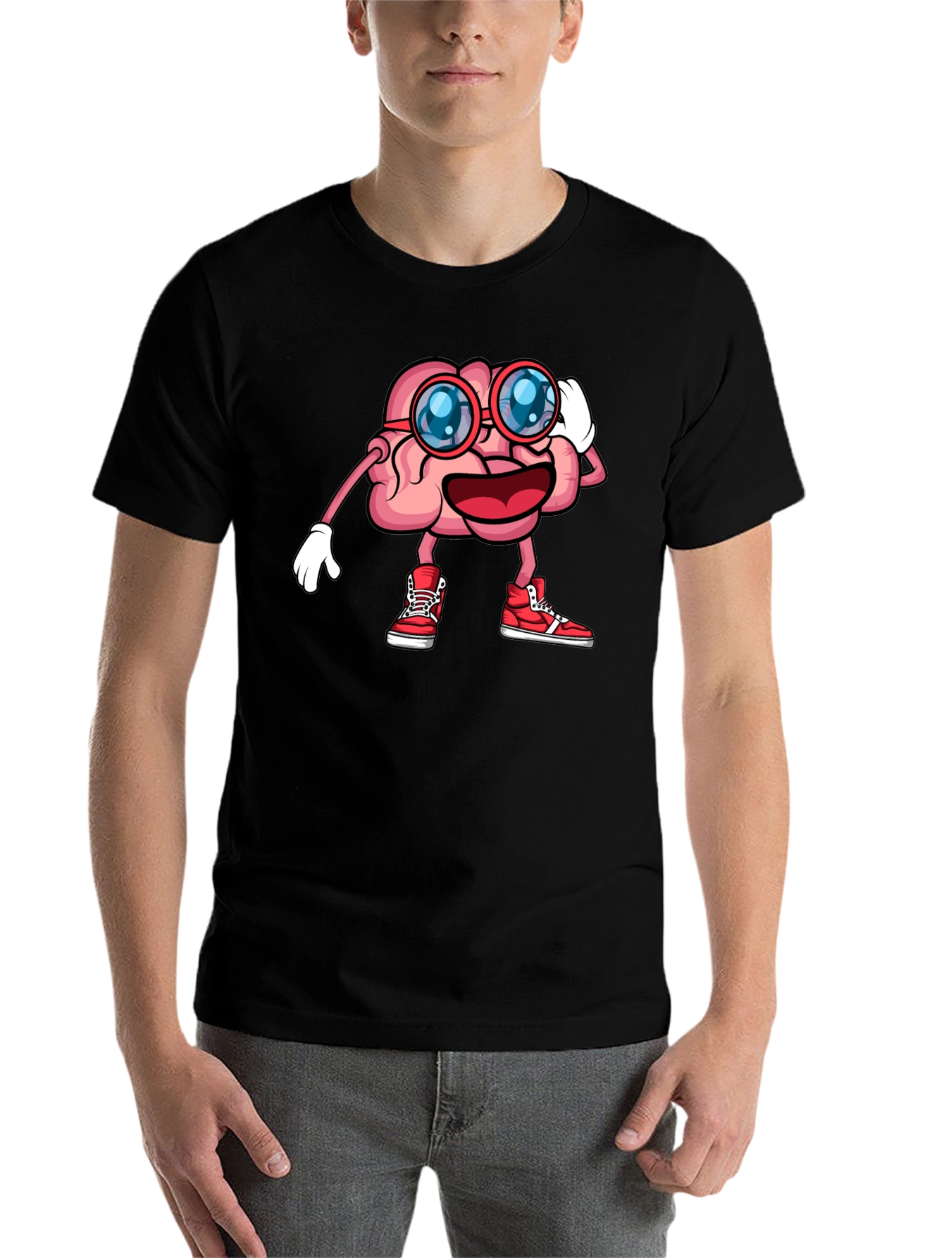 Black Brainy Graphic Tee - Funny Cartoon Brain T-Shirt view 7