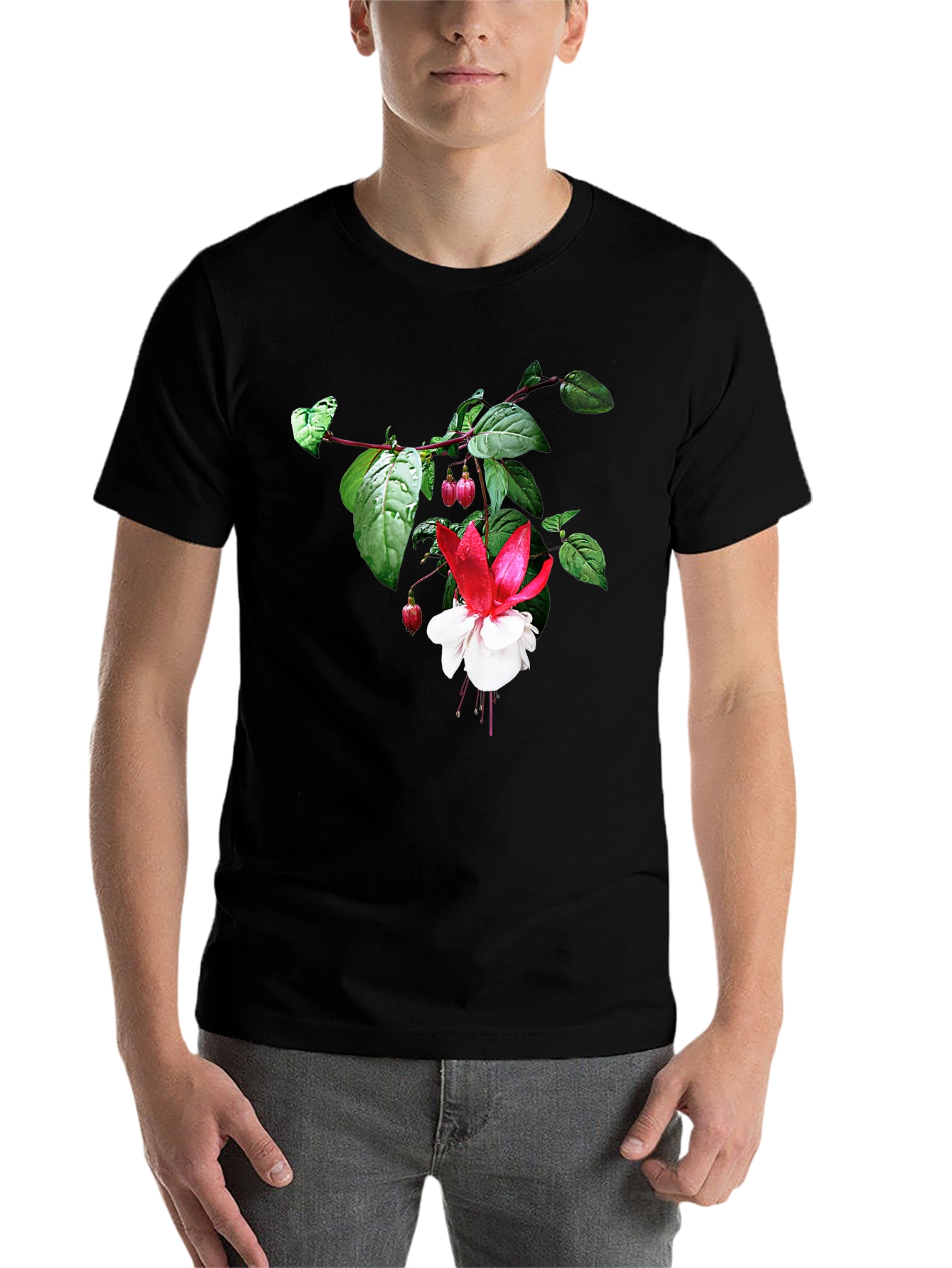 Black Floral Graphic Tee - Black Cotton Blend view 7