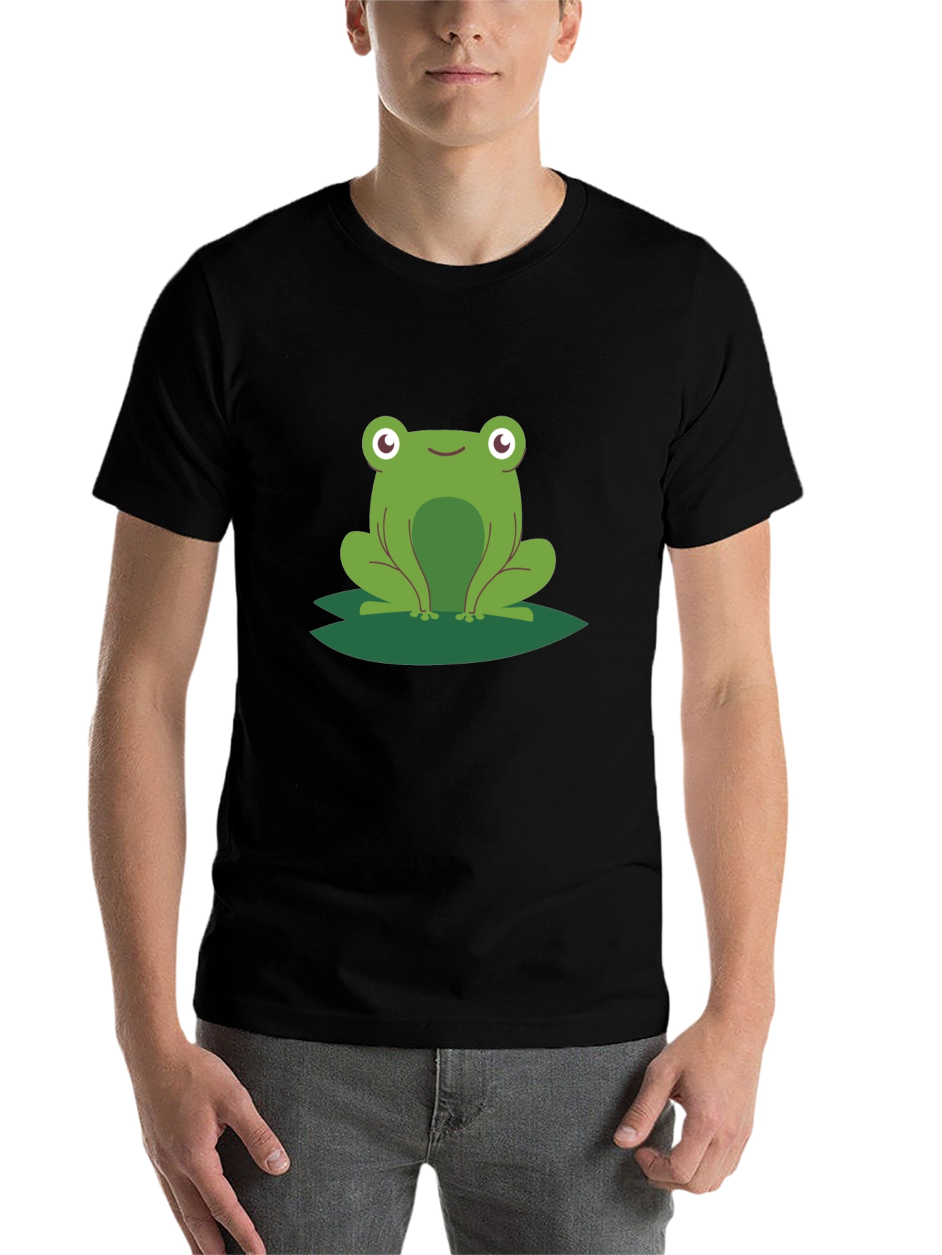 Black Frog on Lily Pad Graphic Tee - Black Cotton view 7