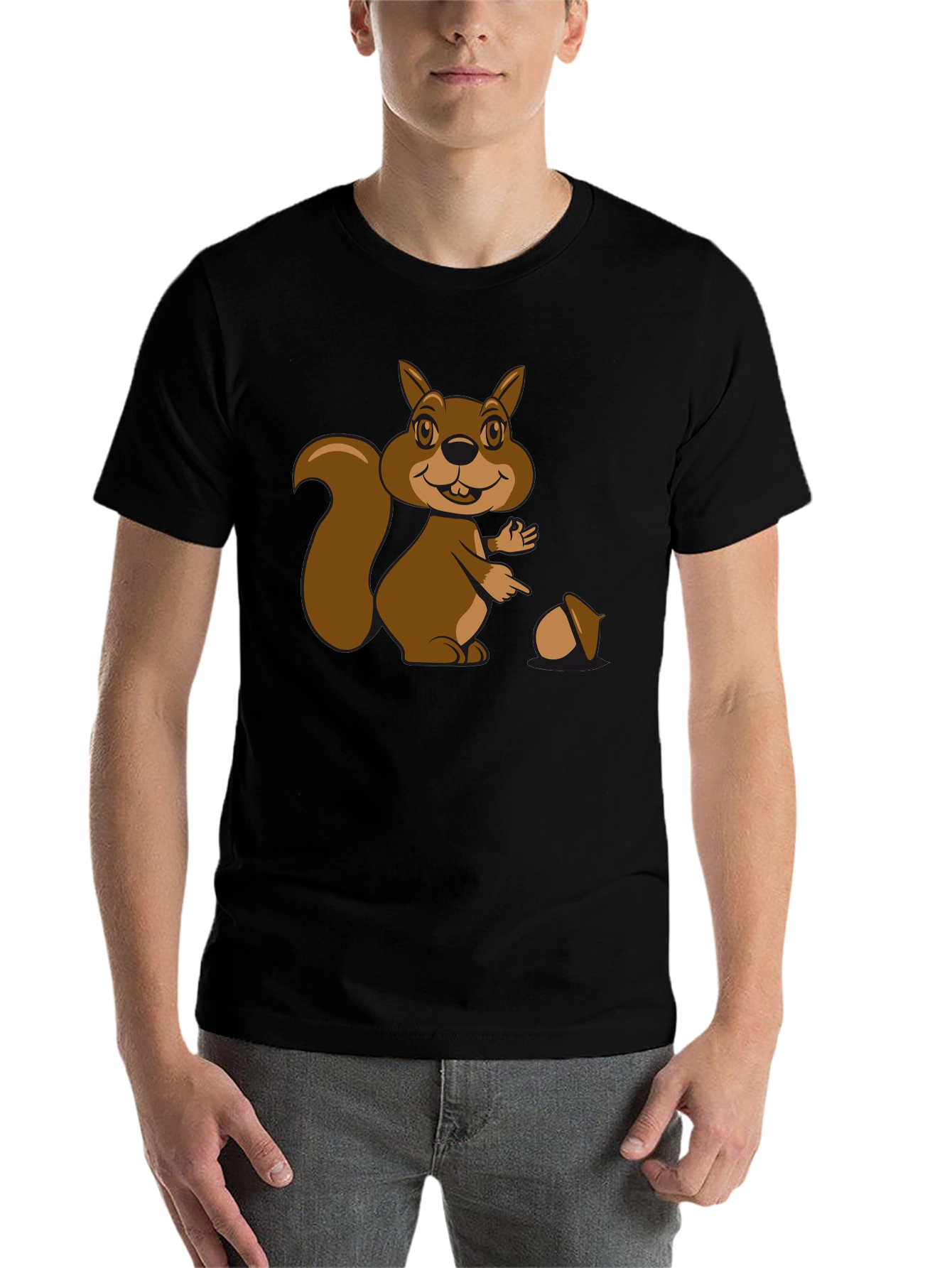 Black Cartoon Squirrel Graphic T-Shirt - Black Cotton Tee view 7