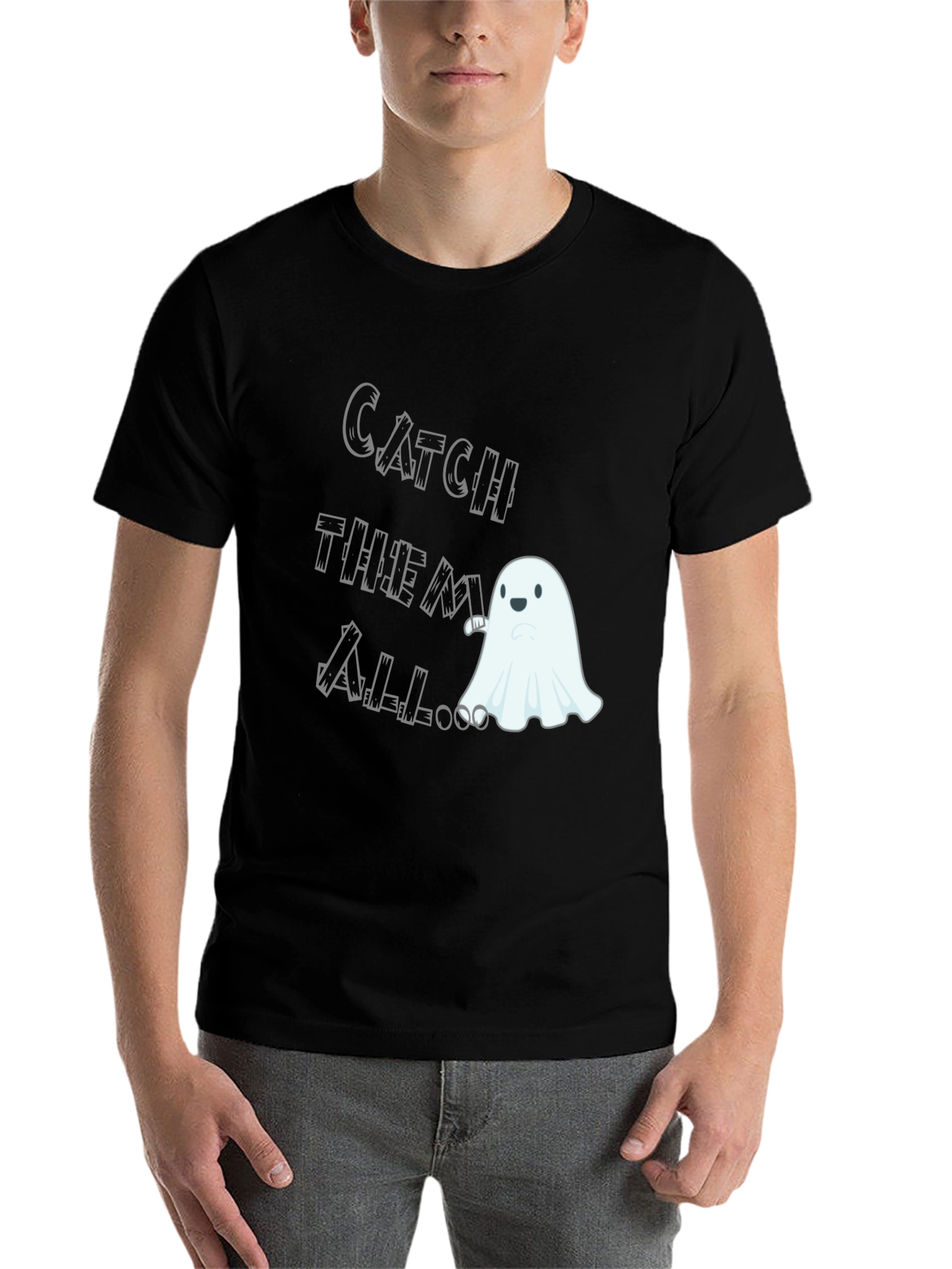 Black Catch Them All Ghost T-Shirt - Spooky Season Fun! view 7