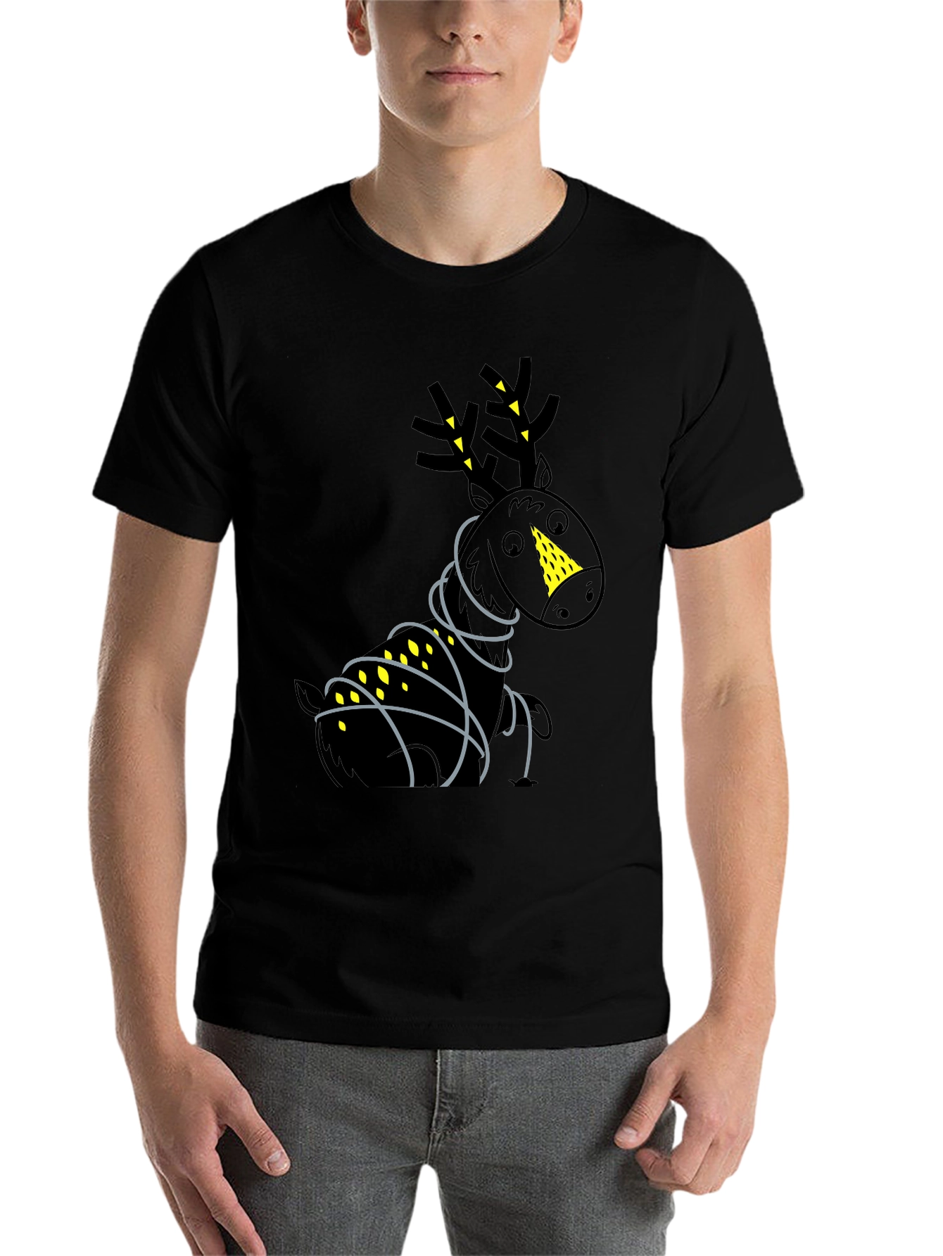 Black Festive Reindeer Graphic Tee - Black view 7