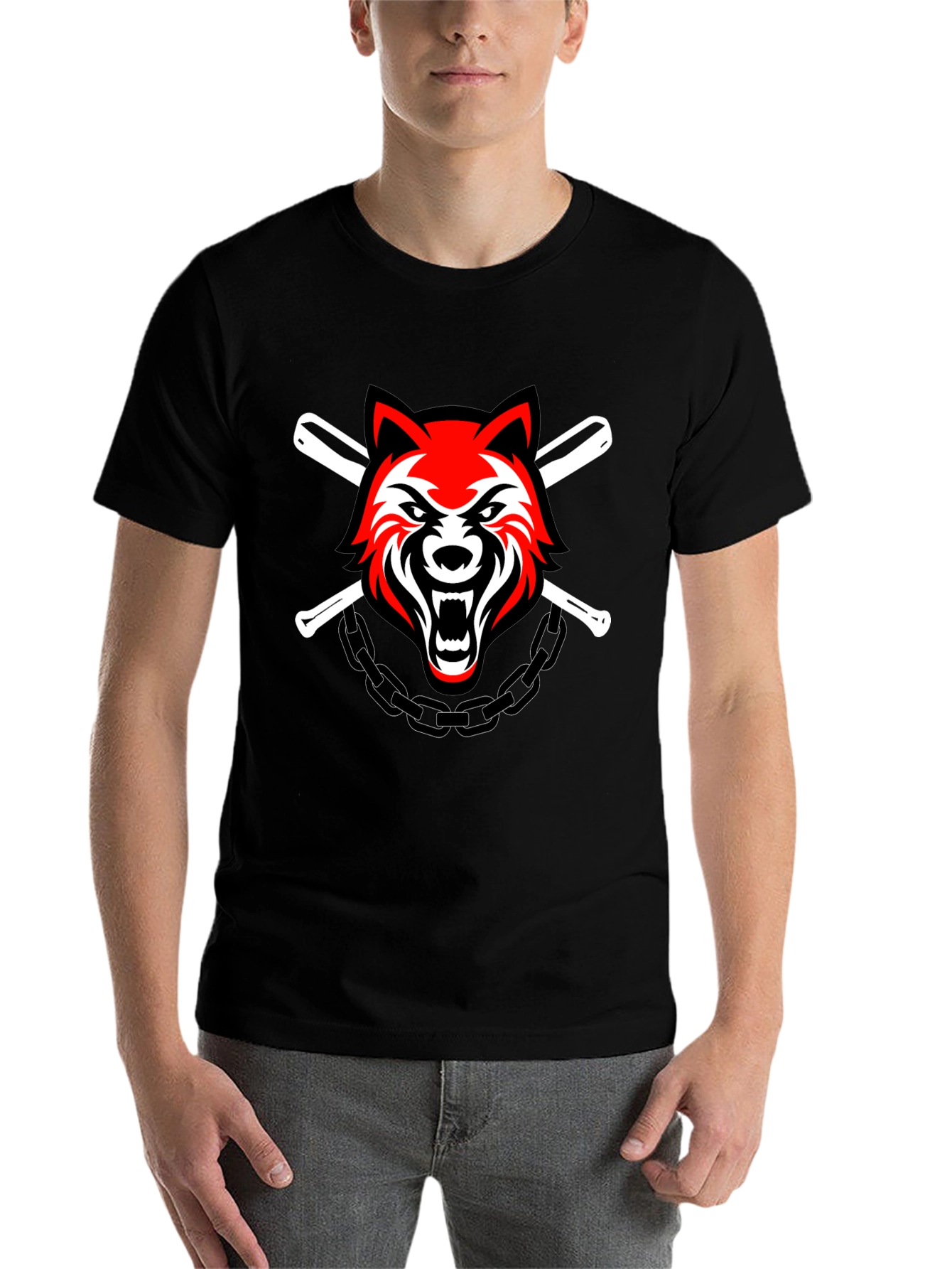 Black Wolf & Baseball Bats Graphic T-Shirt view 7