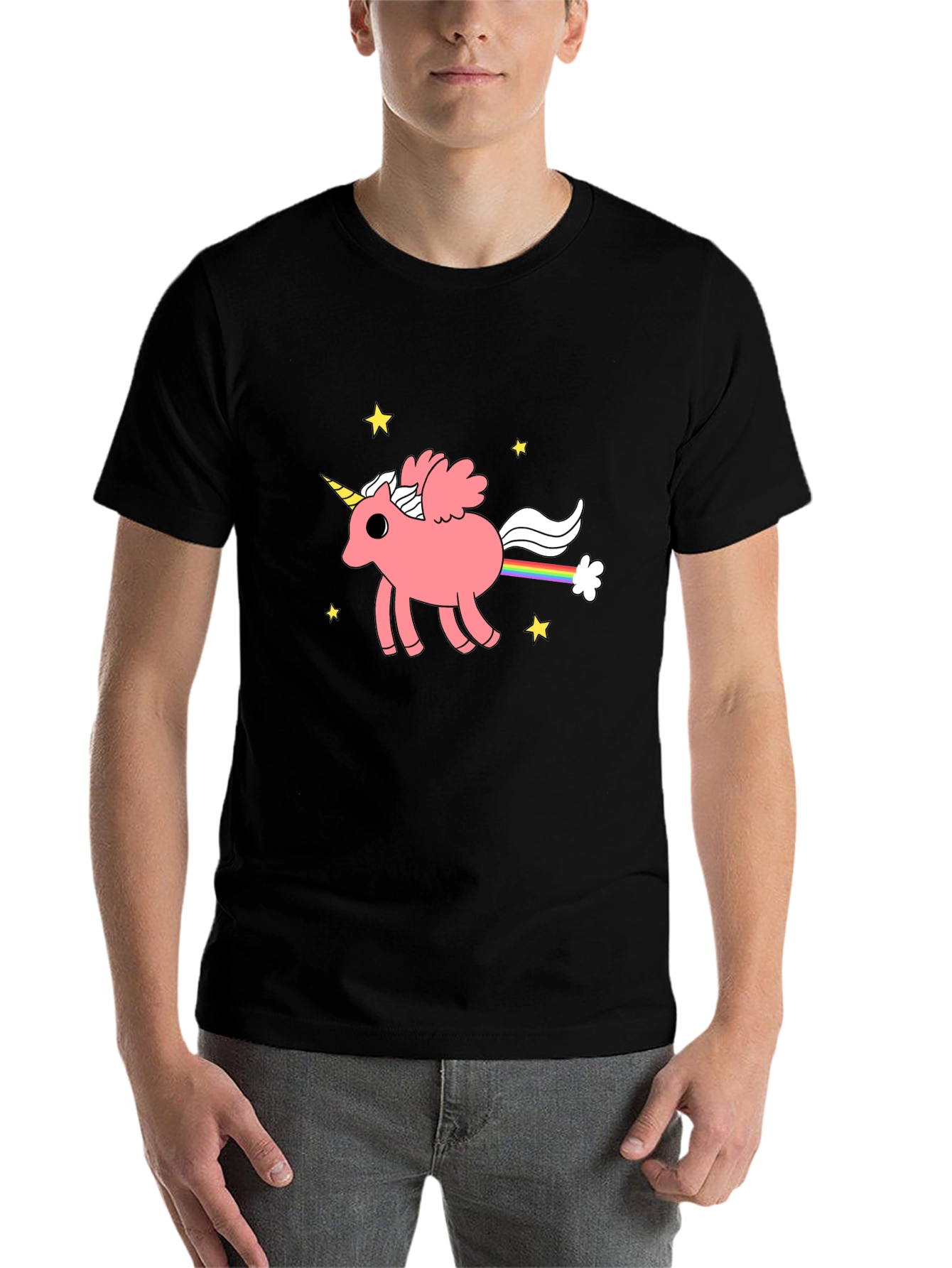 Black Unicorn Rainbow Poop Graphic T-Shirt view 7