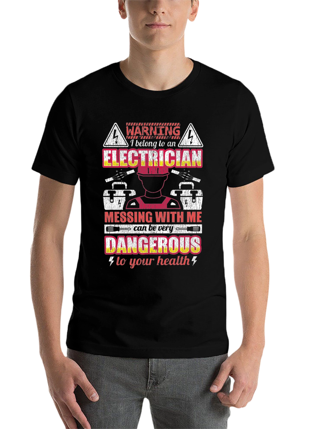 Black Electrician Warning Graphic Tee view 7