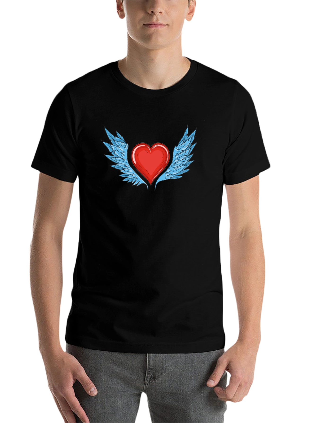 Black Heart with Wings Graphic T-Shirt - Stylish Black Tee view 7