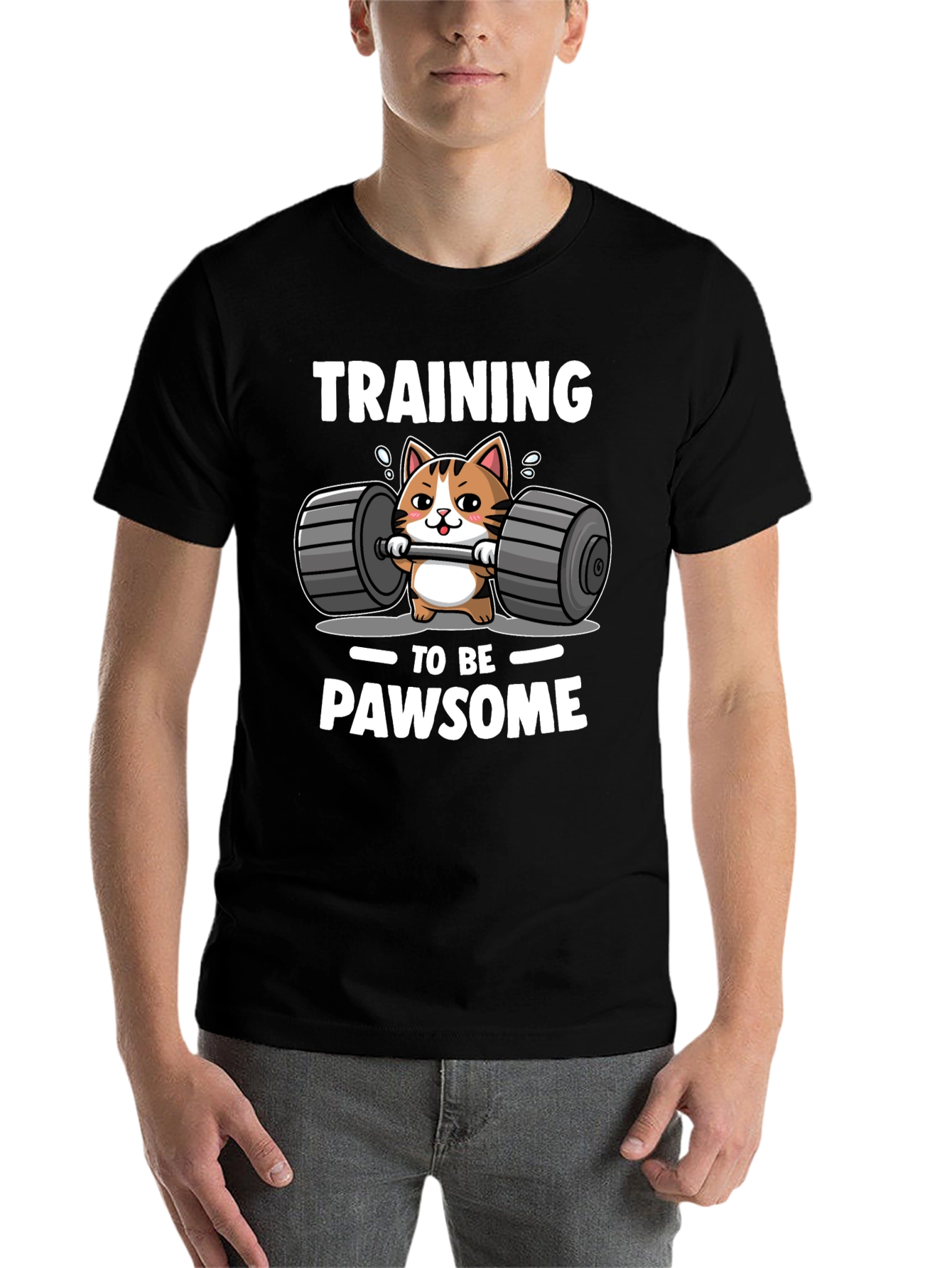 Black Training to be PAWSOME Cat Workout T-Shirt view 7