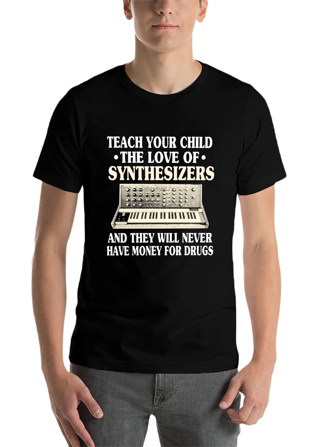 Black Teach Your Child Synthesizers Graphic T-Shirt view 7