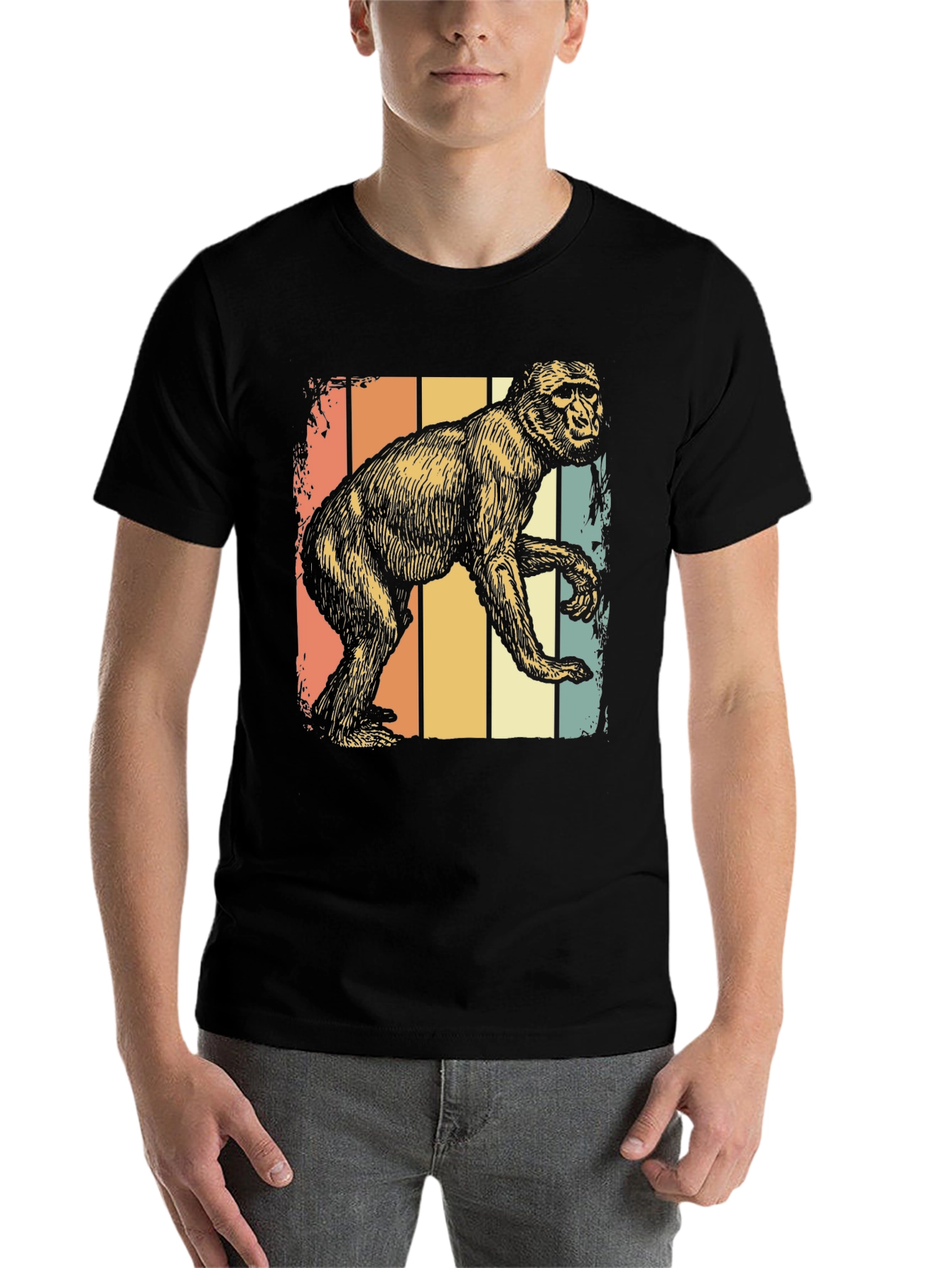 Black Retro Monkey Graphic Tee - Vintage Style Comfort view 7
