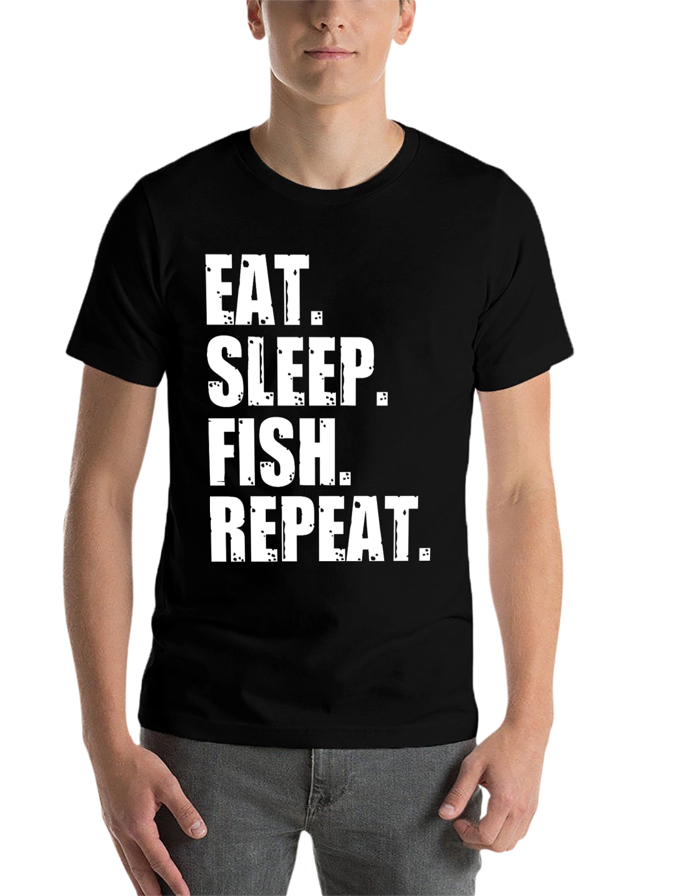 Black Eat Sleep Fish Repeat Graphic Tee view 7