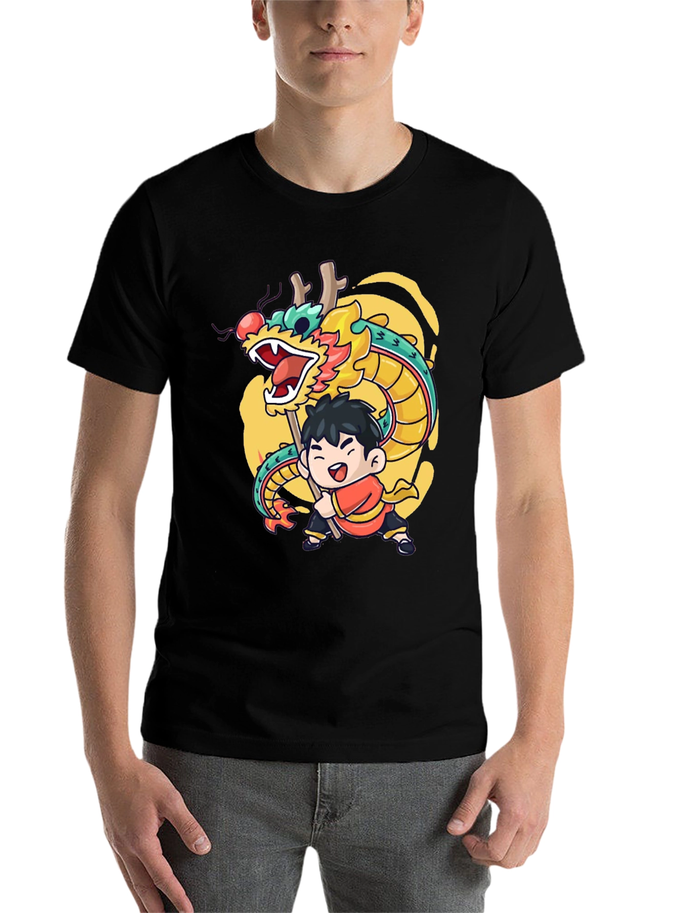 Black Dragon Dance Graphic Tee - Black Cotton Blend view 7