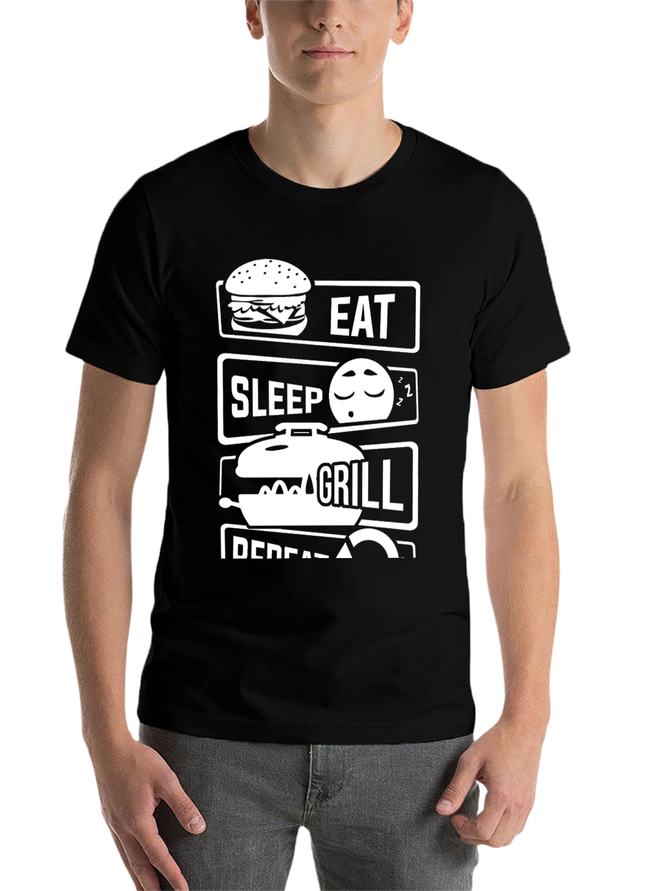 Black Eat Sleep Grill Repeat Black Graphic Tee view 7