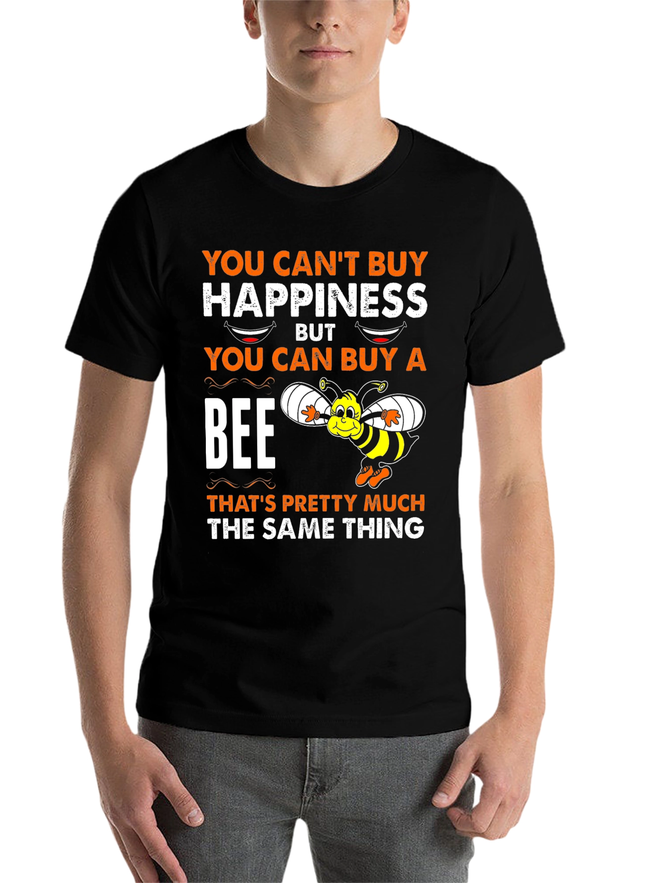 Black Bee Happiness T-Shirt: Funny Graphic Tee view 7