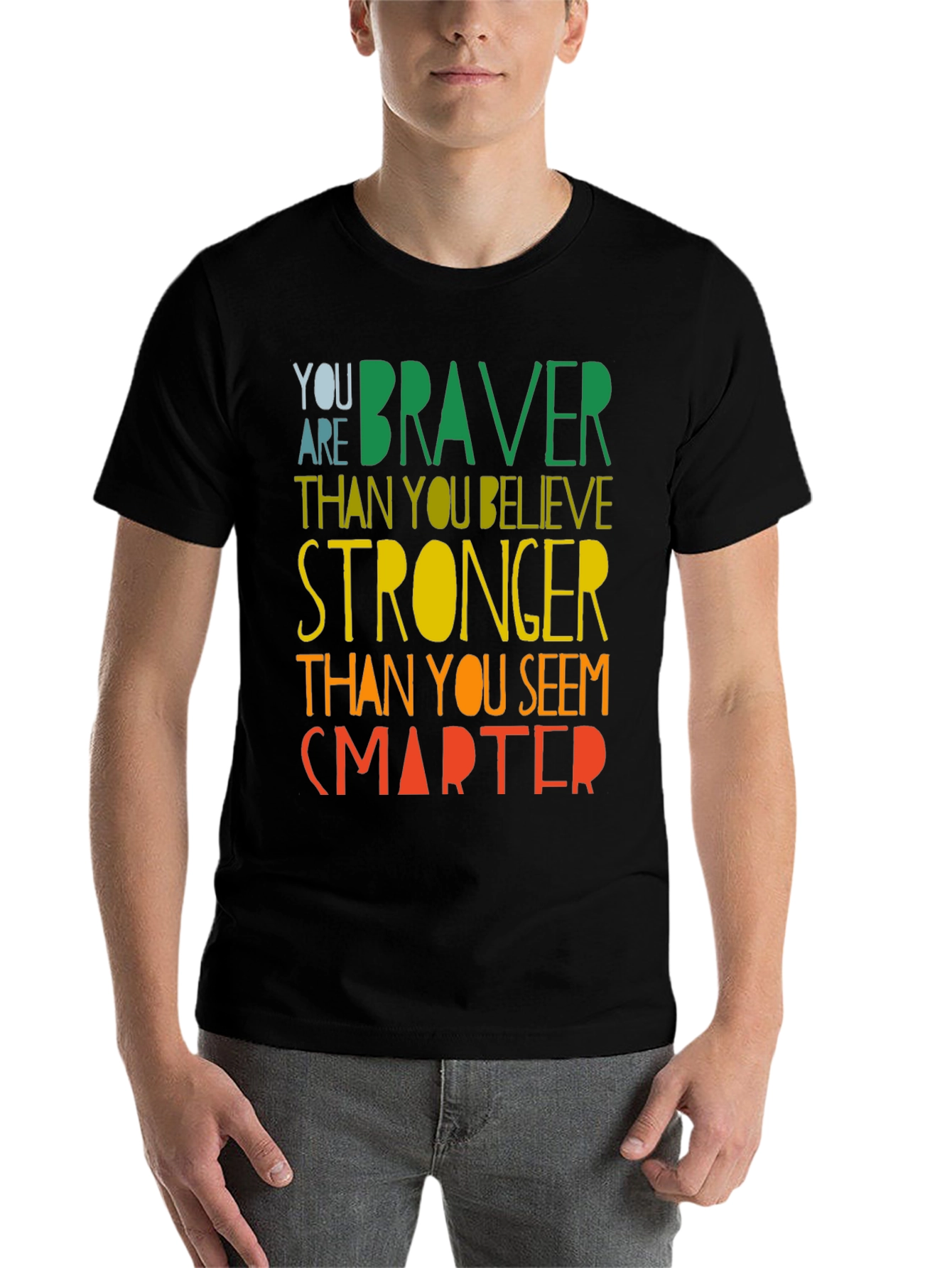 Black Inspirational Braver Stronger Smarter Graphic T-Shirt view 7