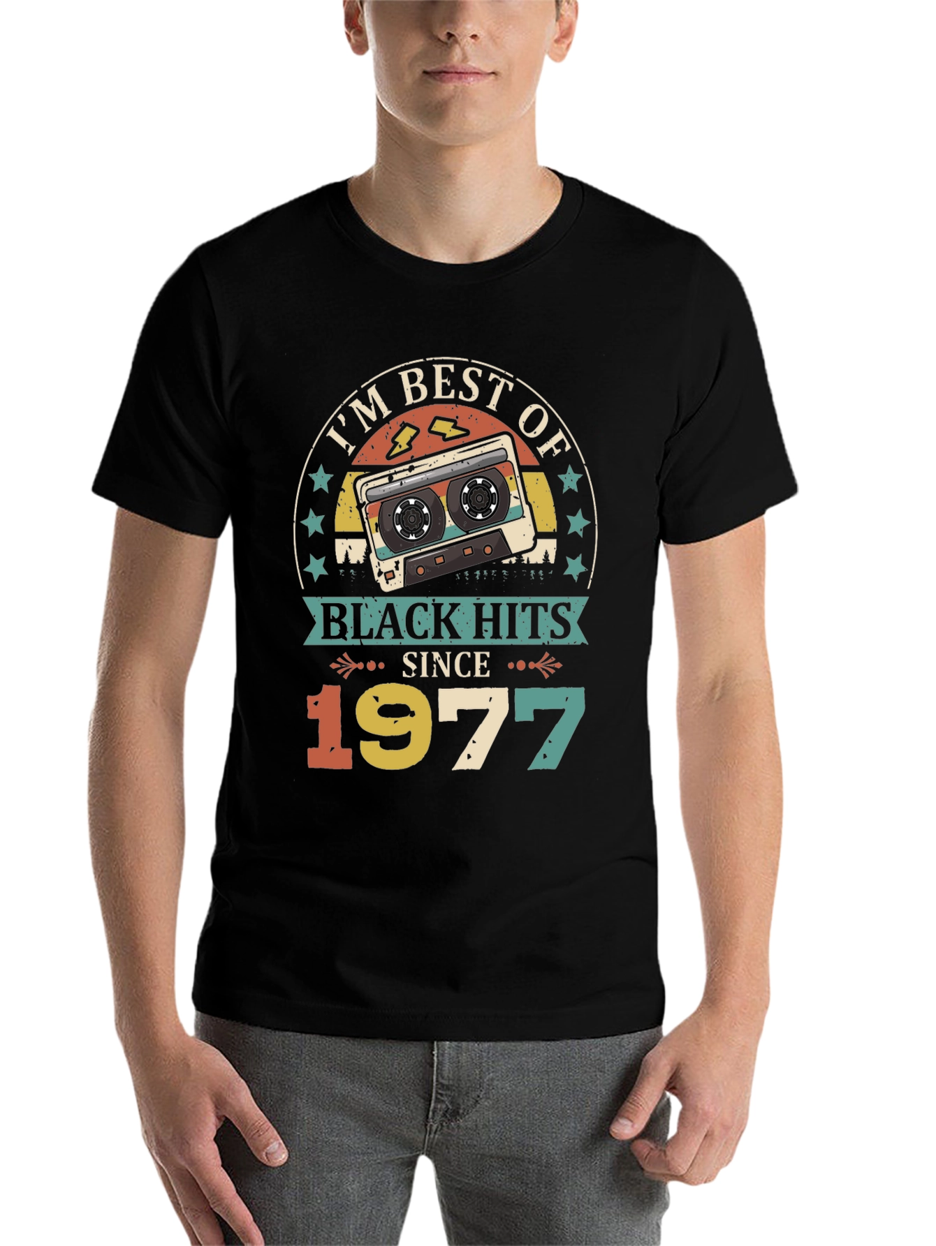 Black I'm Best of Black Hits Since 1977 Cassette Tape T-Shirt view 7