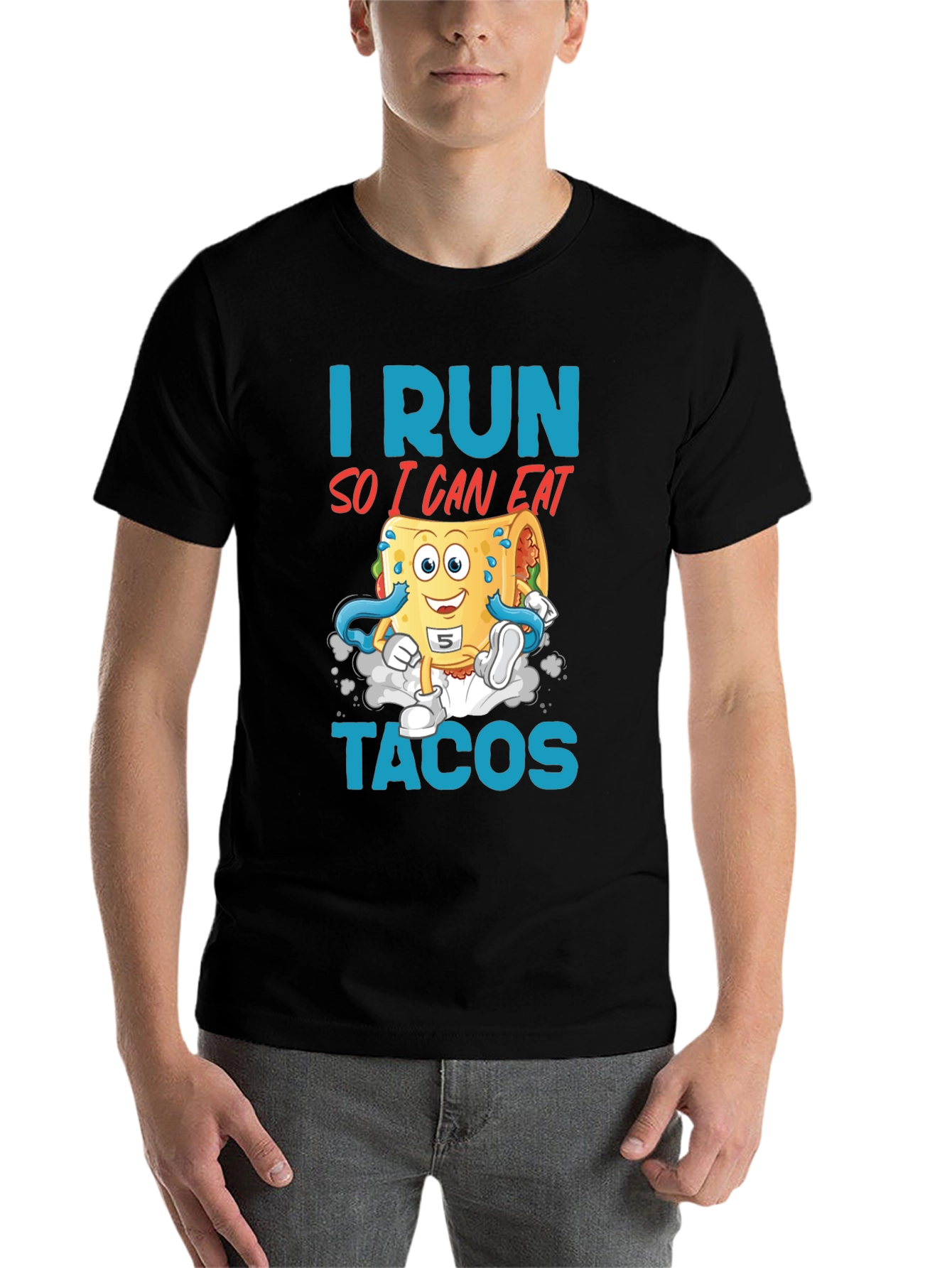 Black I Run So I Can Eat Tacos Graphic Tee view 7