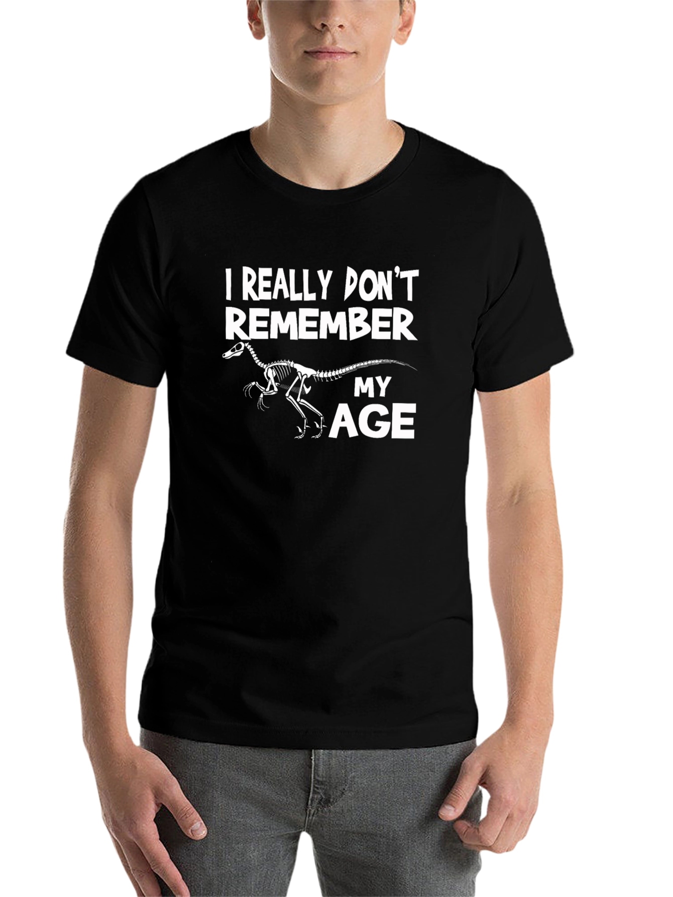 Black Dinosaur Skeleton 'I Don't Remember My Age' Black T-Shirt view 7