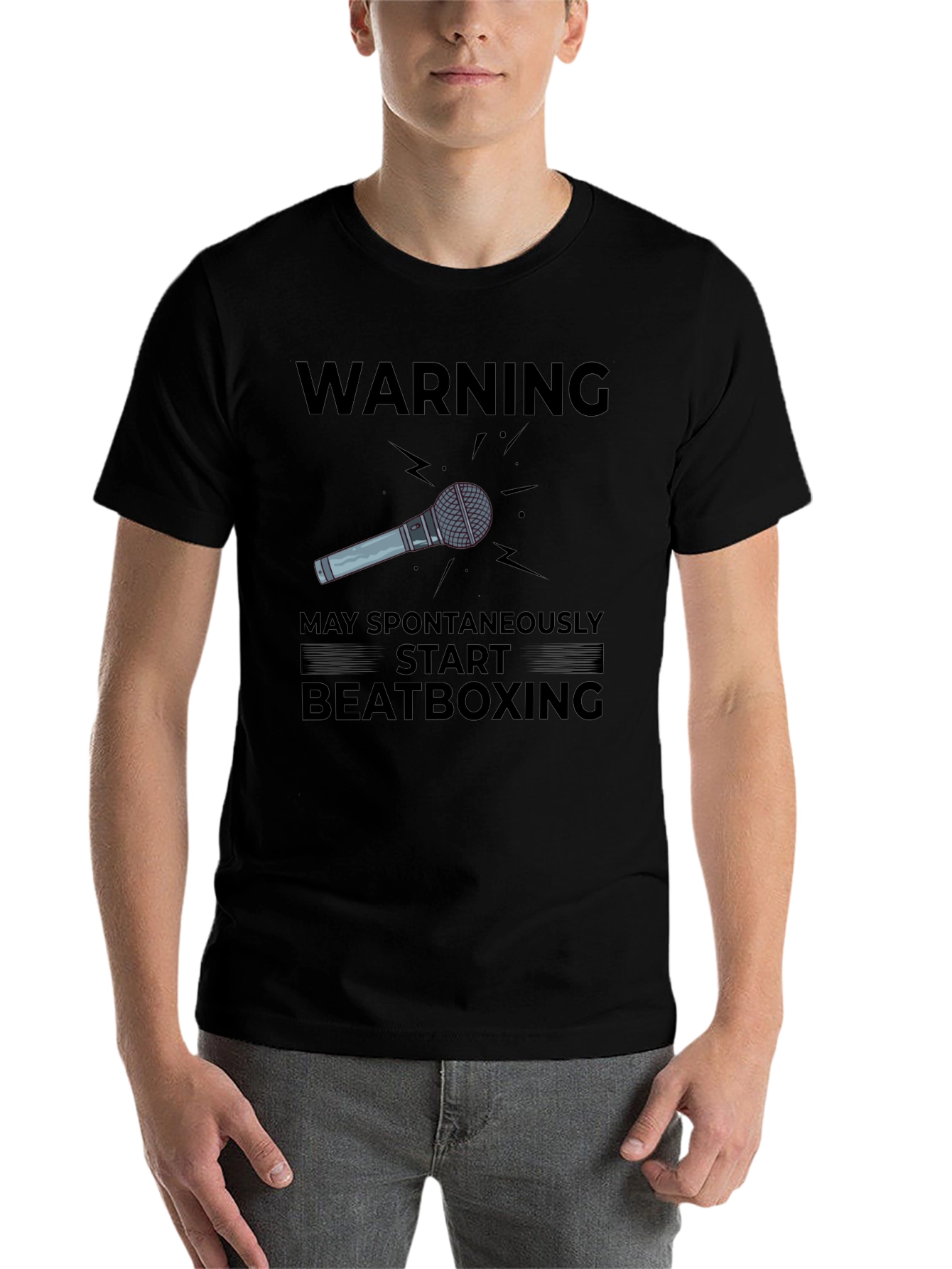 Black Warning: May Spontaneously Start Beatboxing T-Shirt view 7