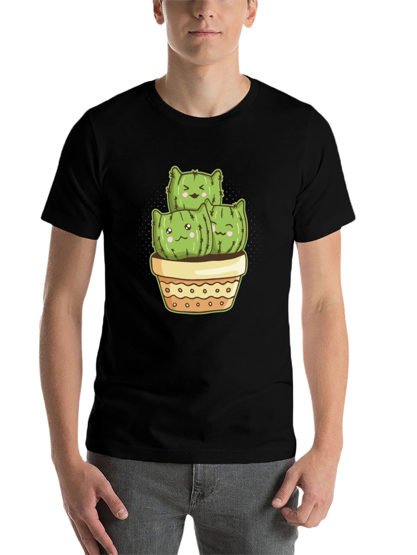 Black Cute Cactus Crew T-Shirt view 7