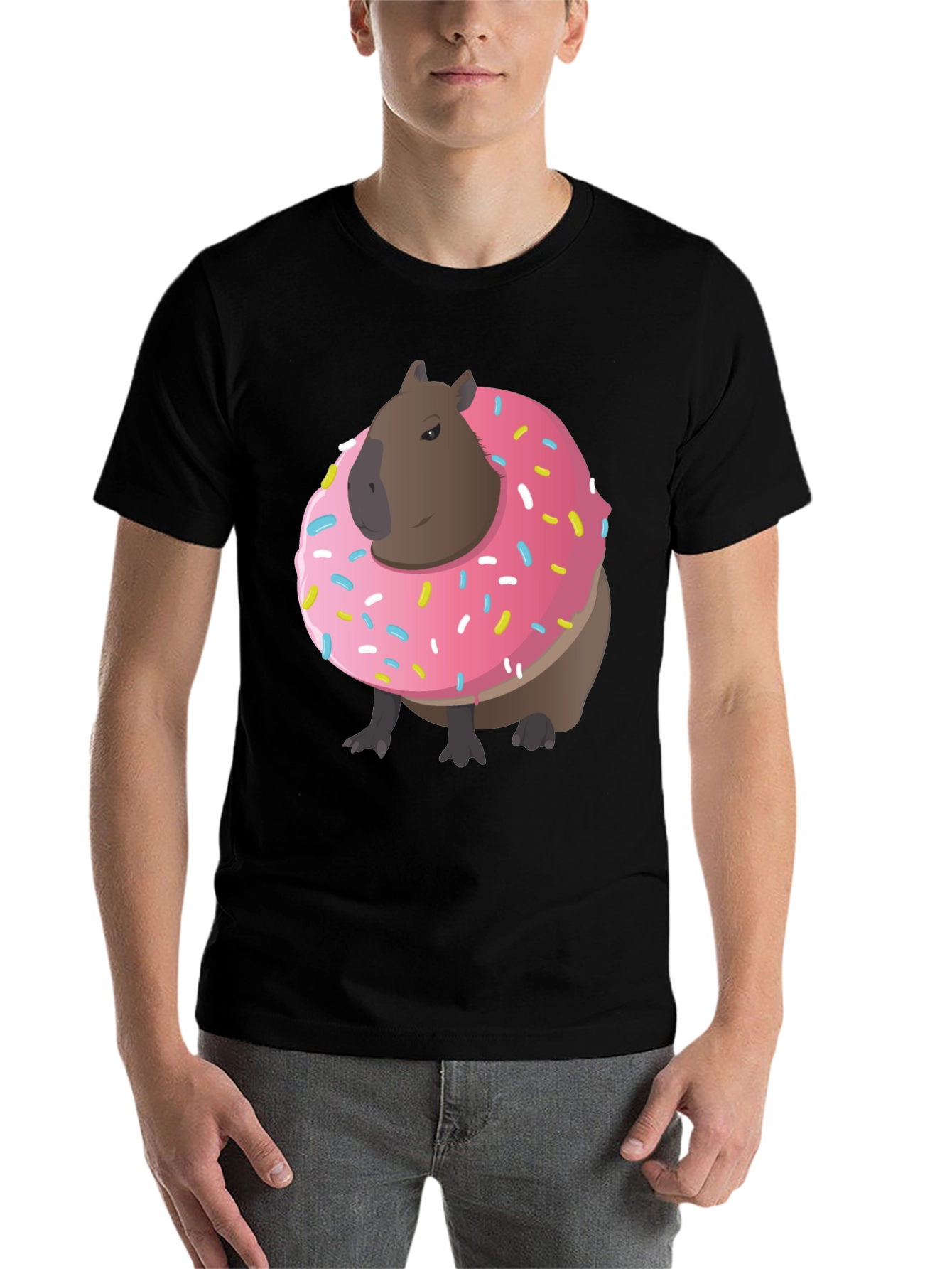 Black Capybara Donut T-Shirt - Funny Graphic Tee view 7