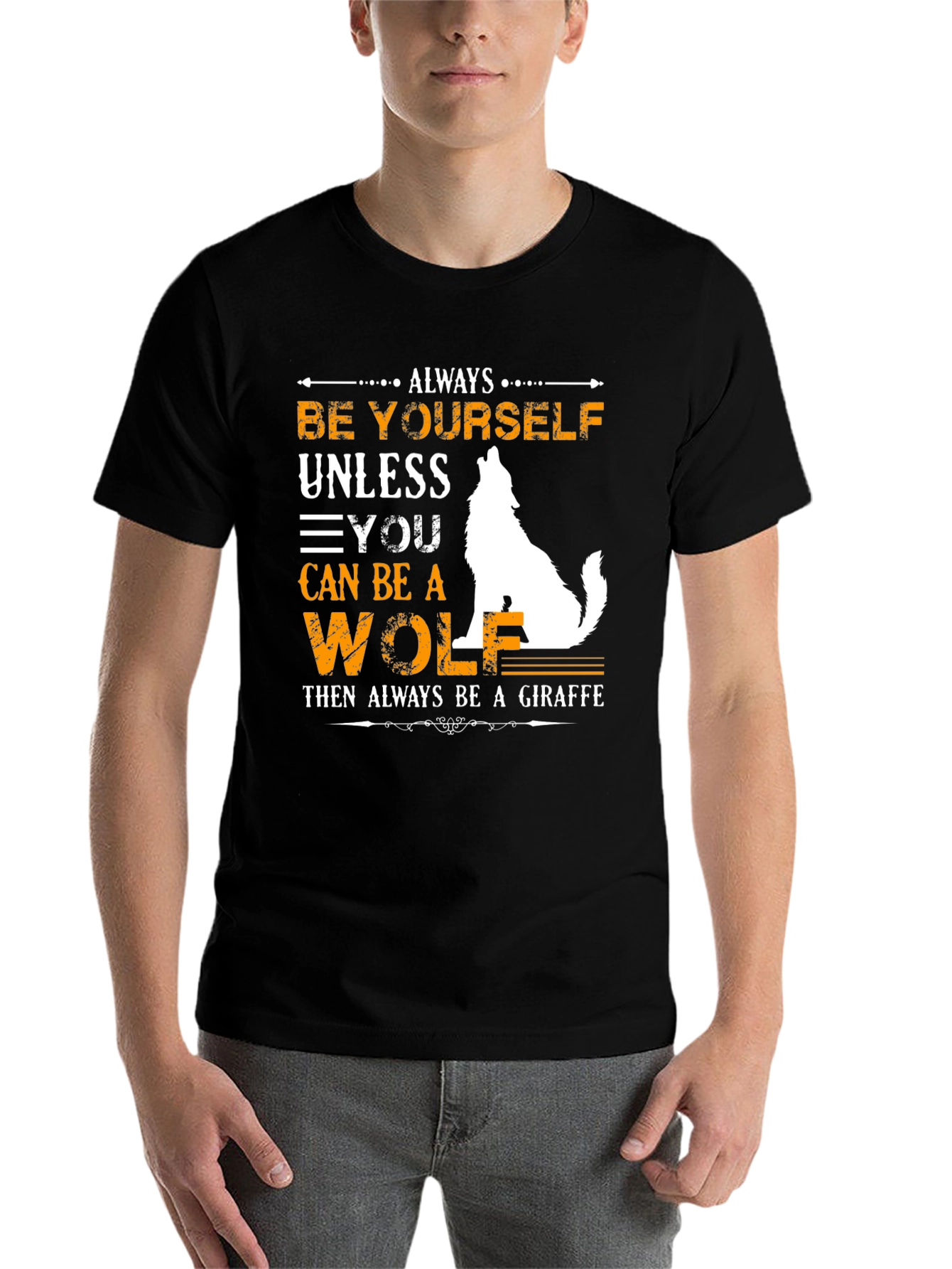 Black Be Yourself Wolf/Giraffe Graphic Tee view 7