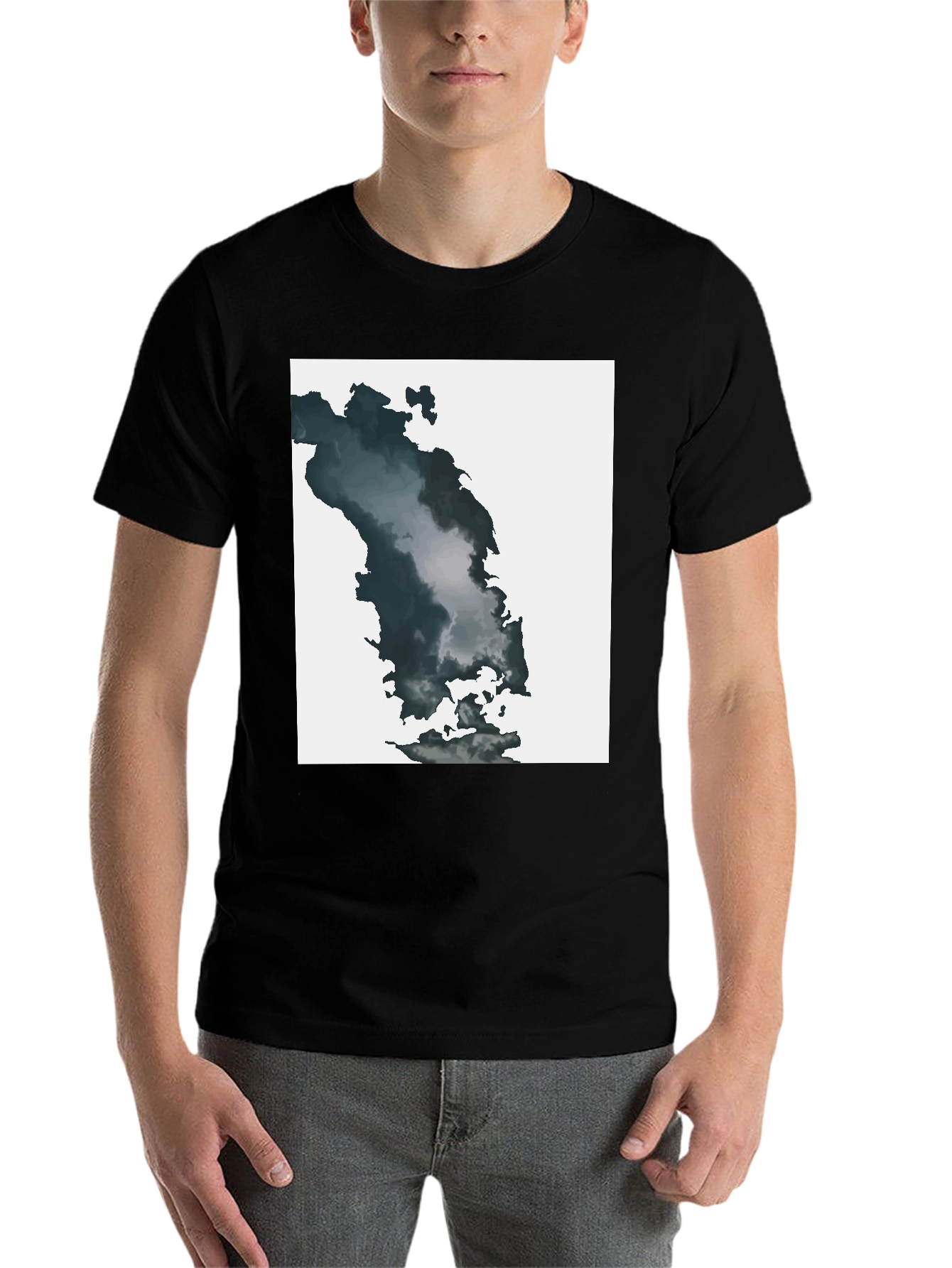Black Abstract Cloudscape Graphic Tee - Soft Black Cotton Blend view 7