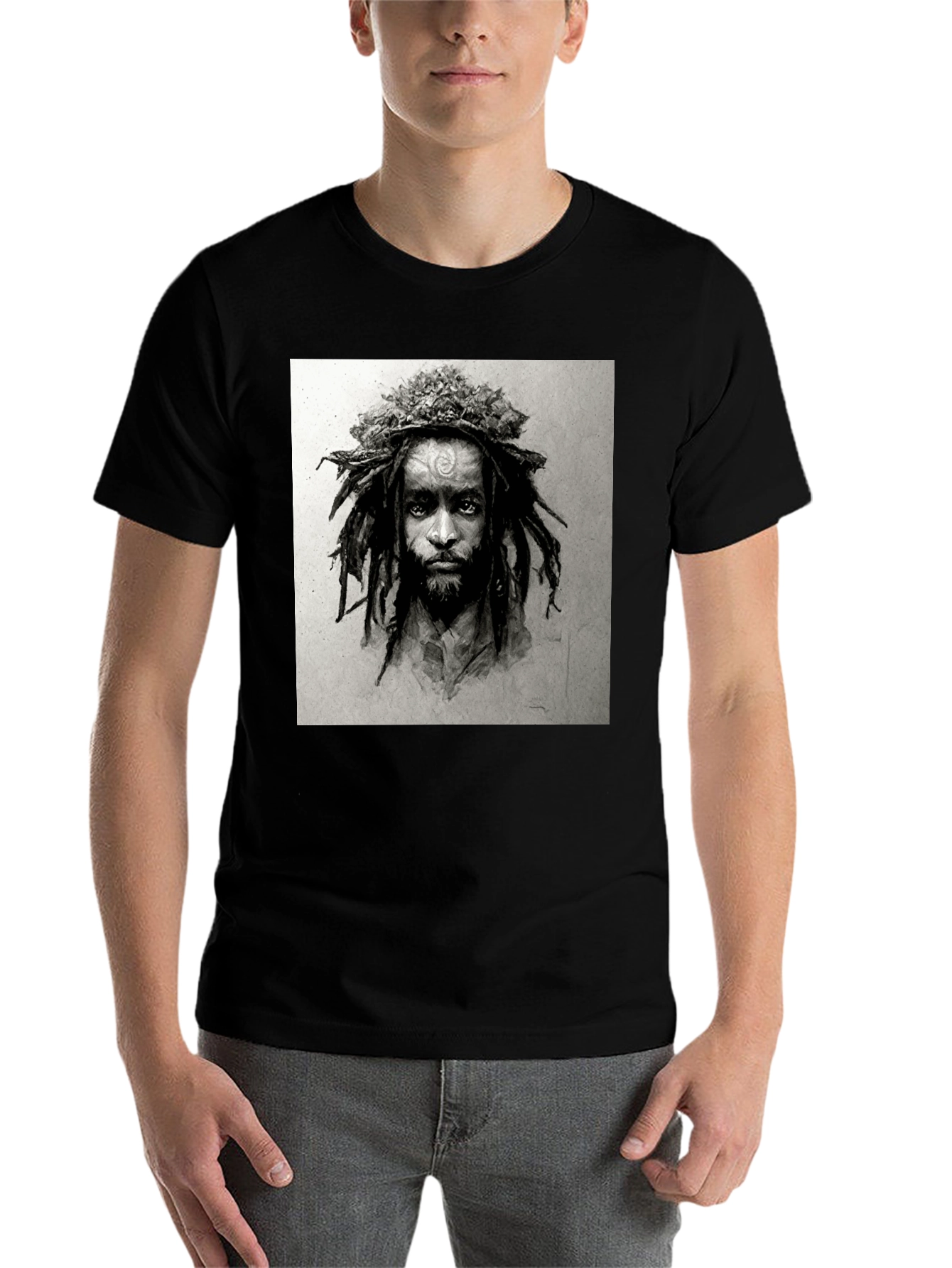Black Rasta Man Graphic Print Black T-Shirt view 7