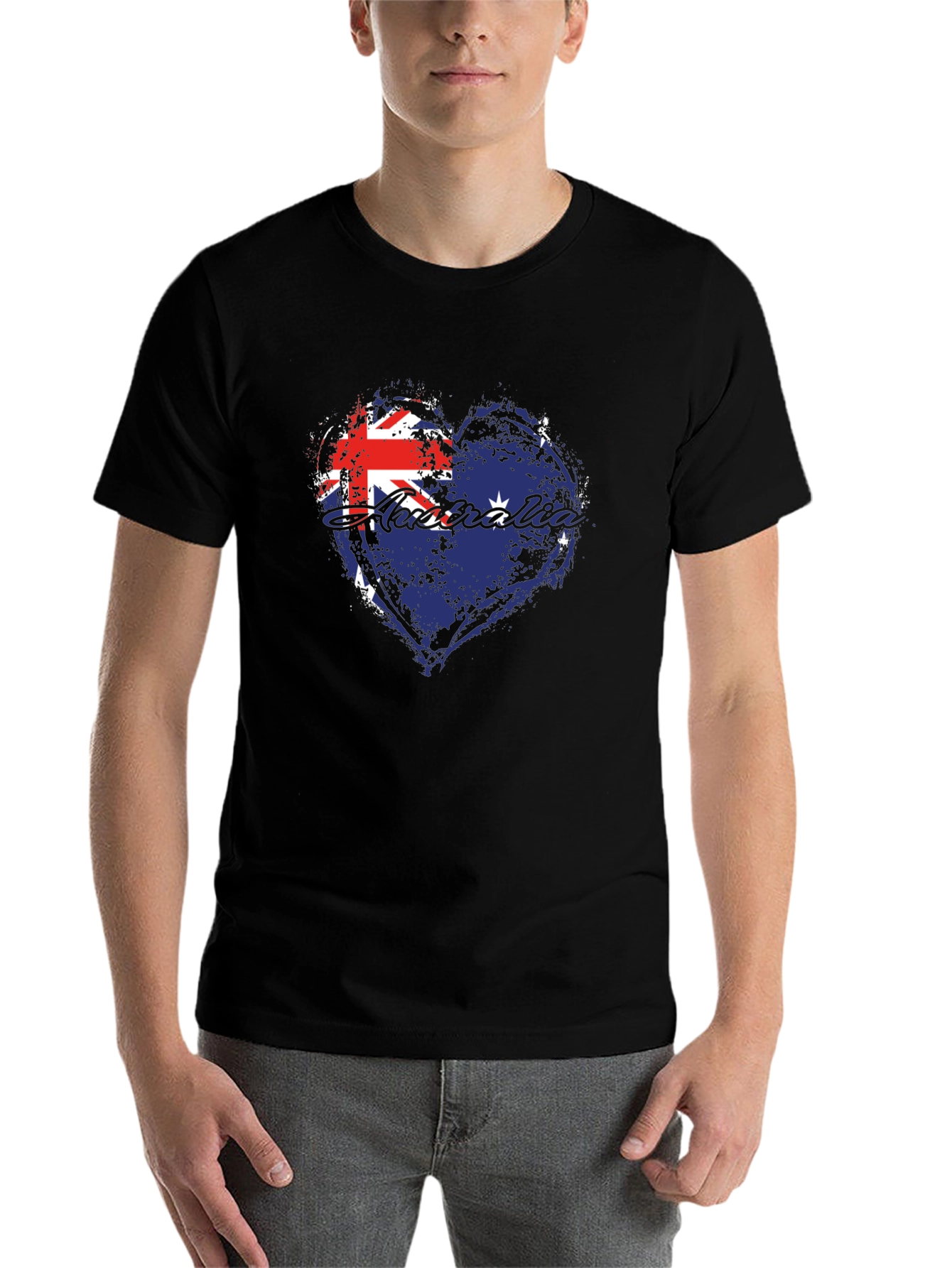 Black Australia Flag Heart Graphic Tee - Black view 7