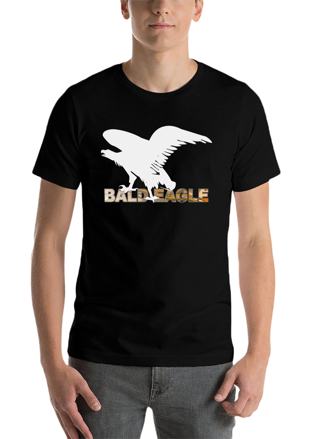 Black Bald Eagle Graphic Tee - Black Cotton Blend view 7