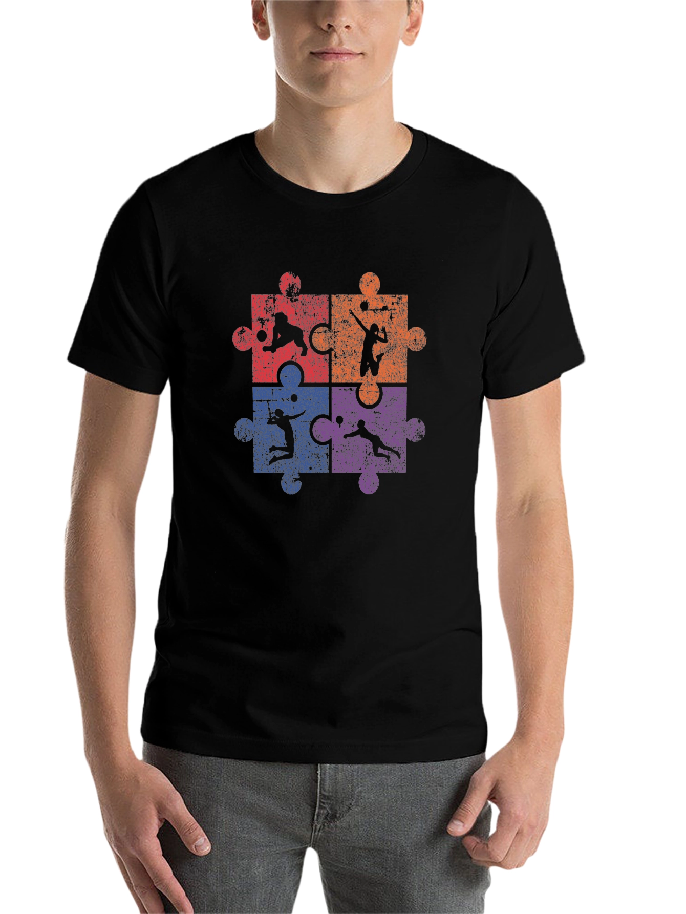 Black Volleyball Puzzle T-Shirt view 7