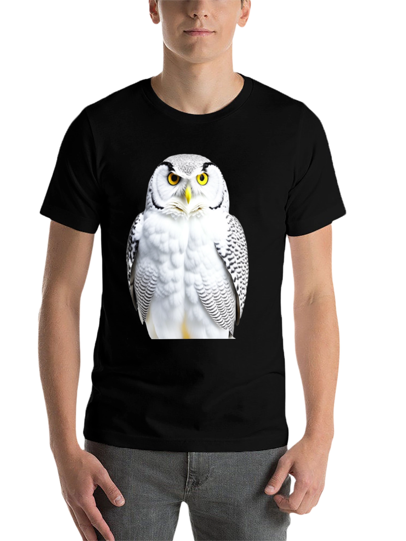 Black Snowy Owl Graphic Black T-Shirt view 7