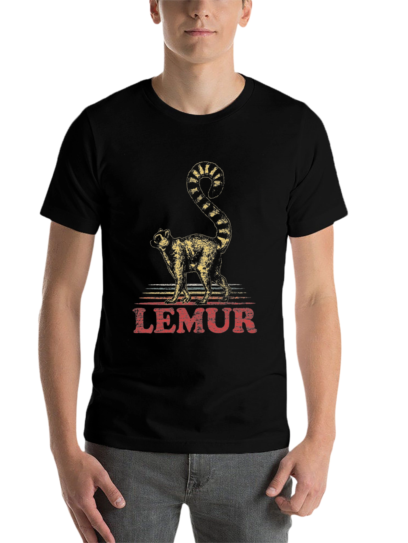 Black Lemur Graphic Print Crew Neck T-Shirt view 7