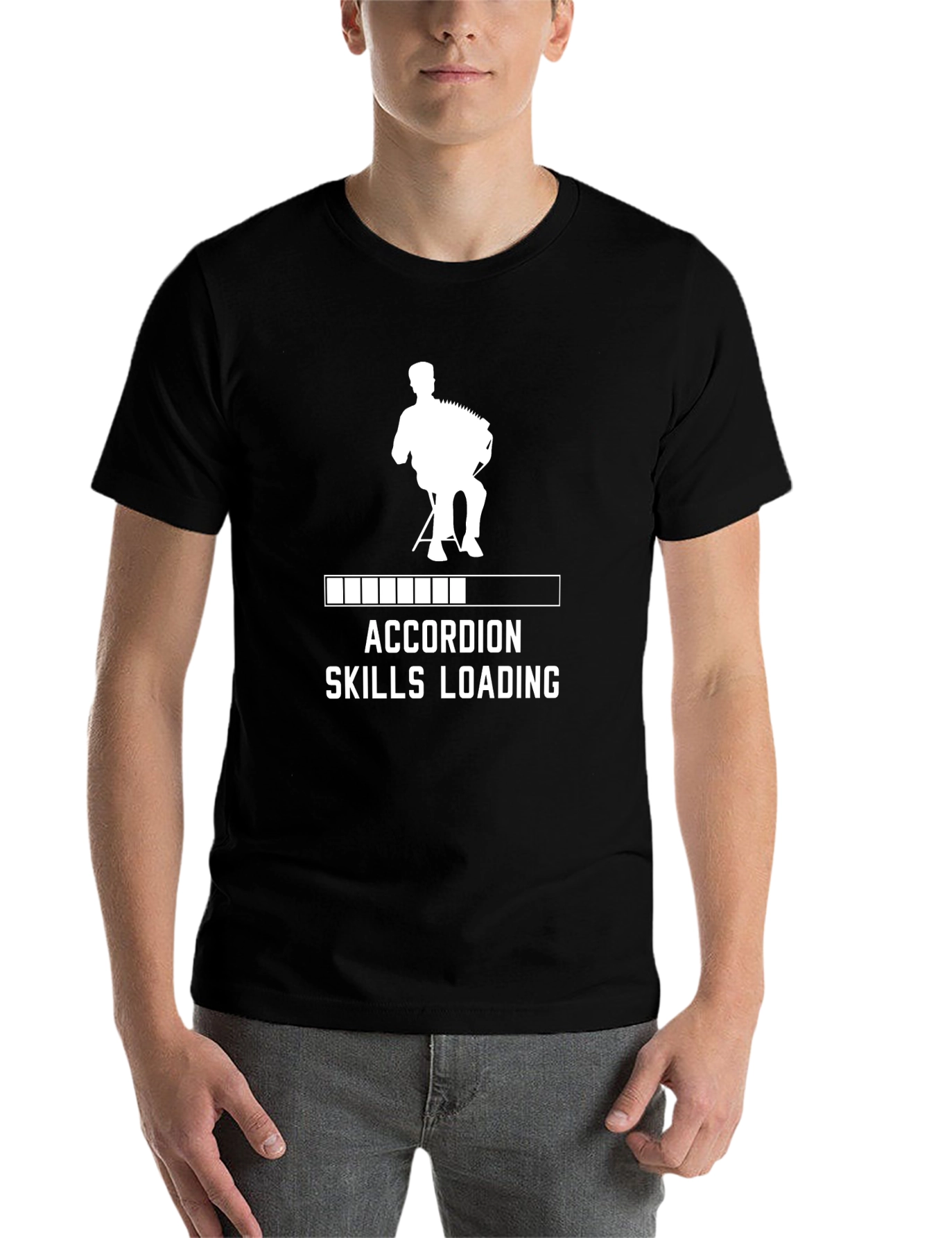 Black Accordion Skills Loading Graphic Tee view 7