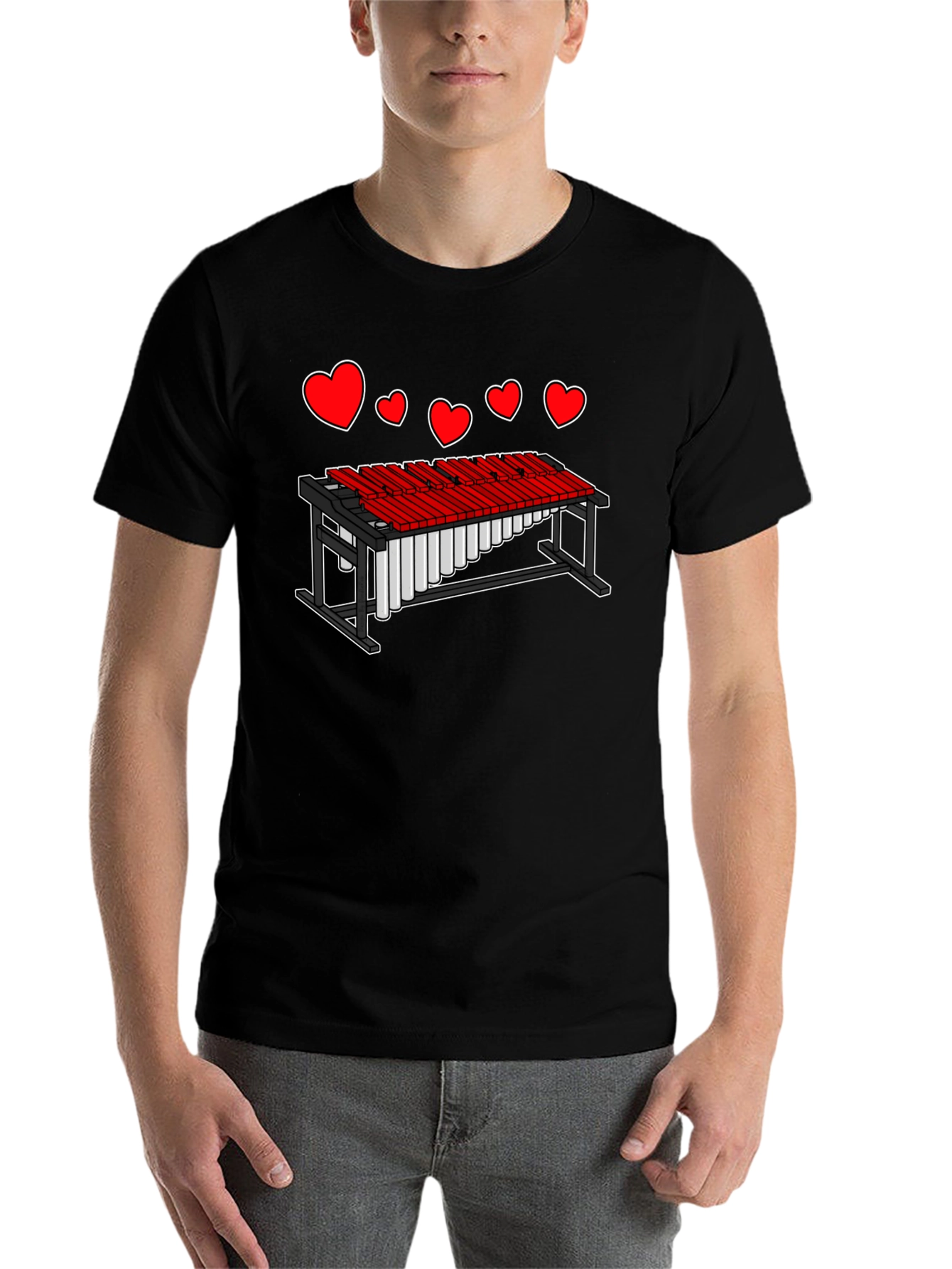 Black Heart Marimba Music T-Shirt view 7