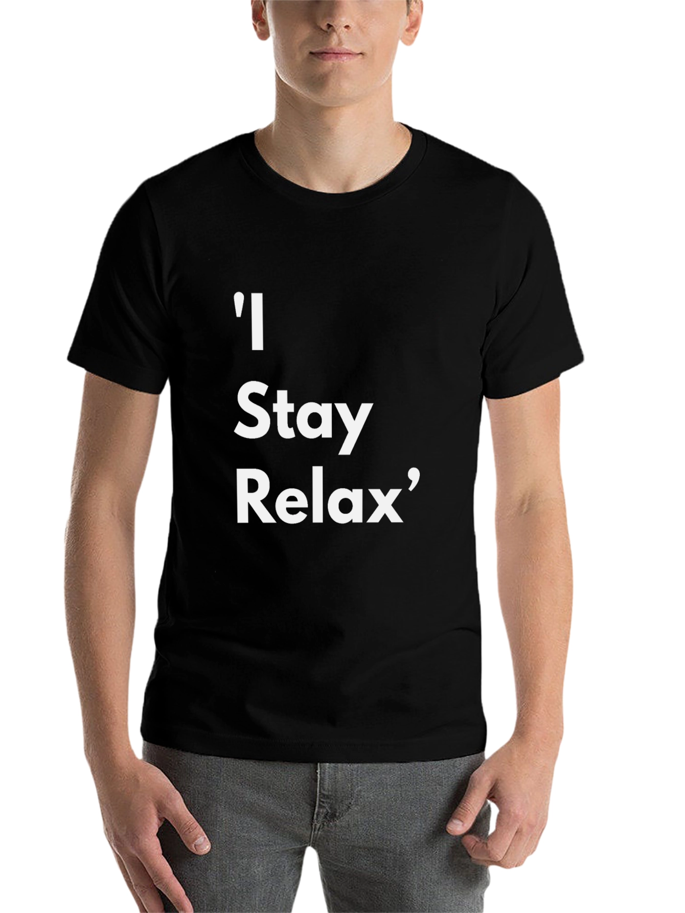 Black Relaxed Fit Tee: "I Stay Relax" Graphic T-Shirt view 7