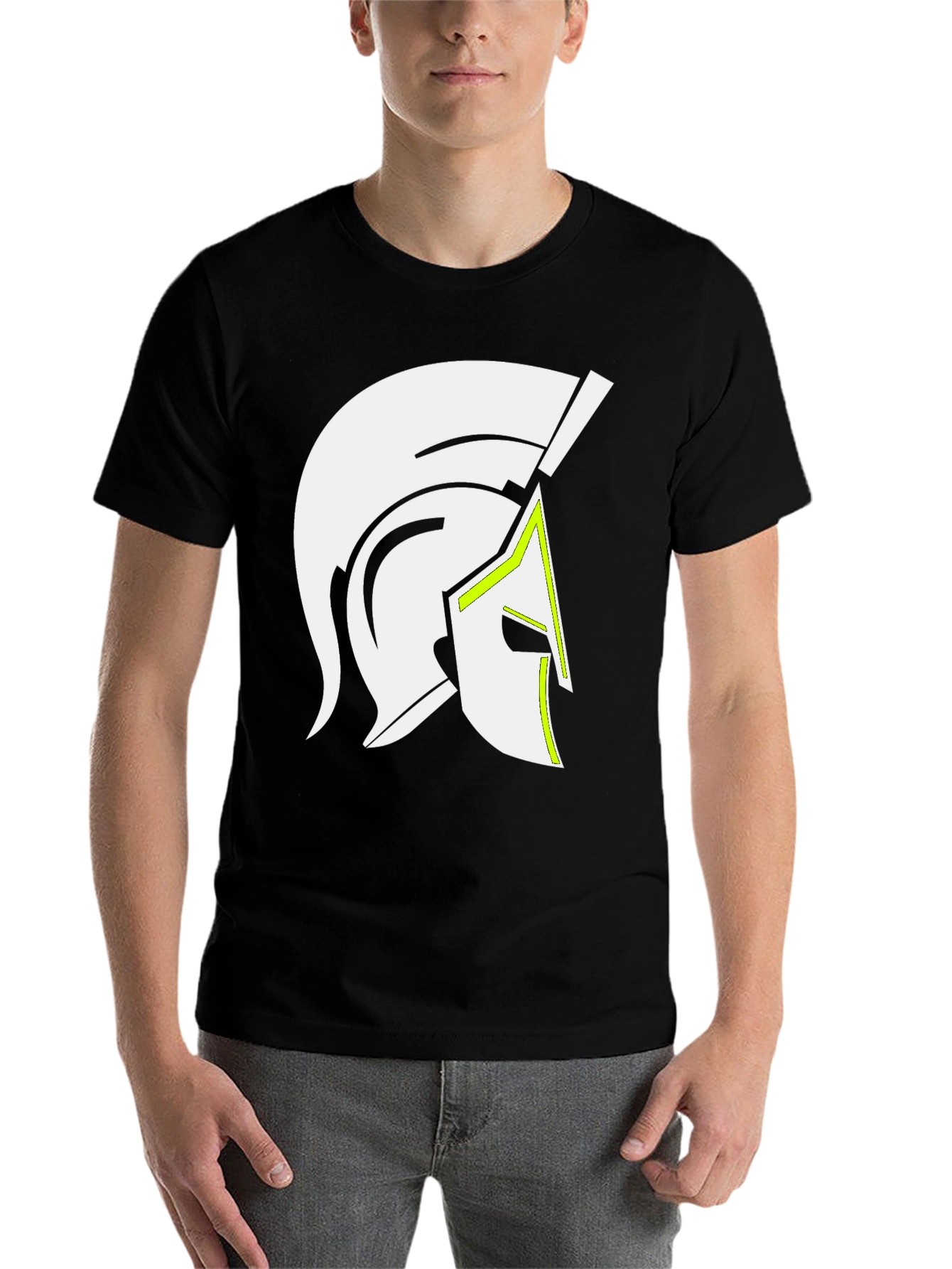 Black Spartan Helmet Graphic Tee - Black Cotton Blend view 7